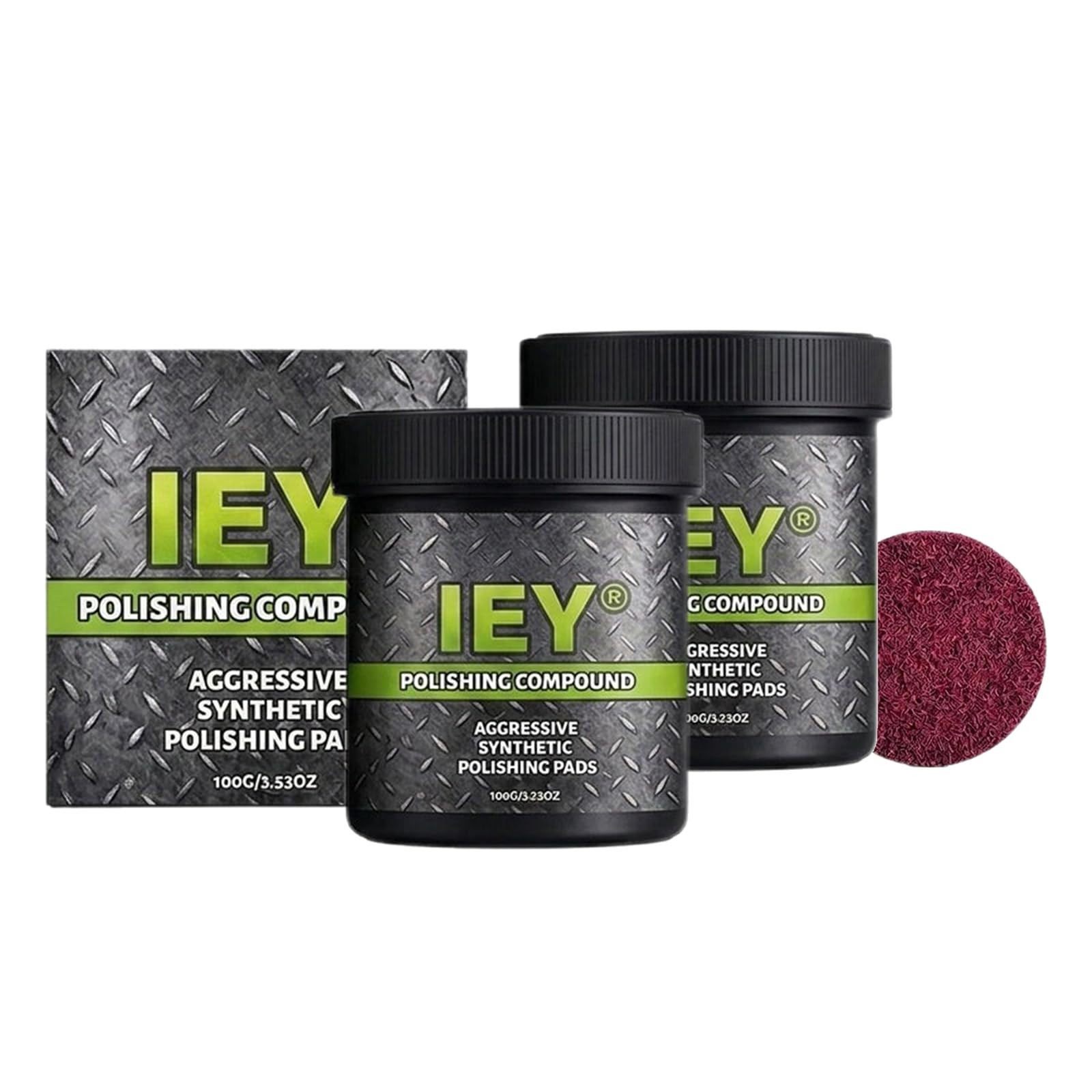 IEY Polierpaste Auto & Metall, Professional Polishing Compound mit Pad | Universal Polierpaste Auto Kratzer Entfernen, Politur für Scheinwerfer, Kunststoff, Holz & Epoxidharz (100g)，2 Stk