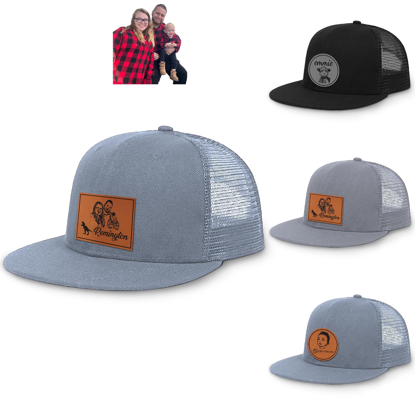 Personalized Kid Engraved Photo Baseball Cap: Custom Gray-Black Sun Hat - Adjustable Snapback Trucker Caps for Child