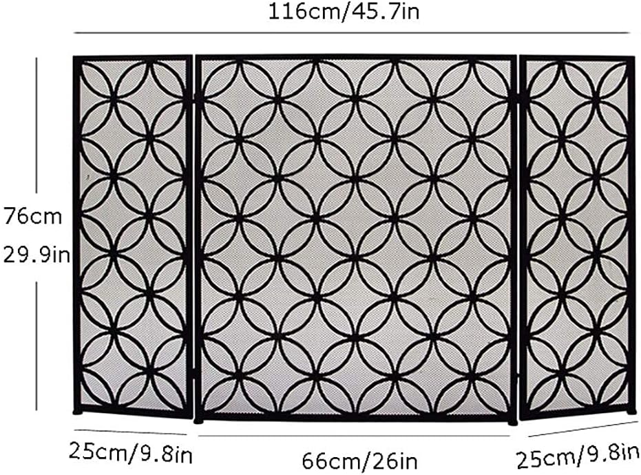 Fireplace Screen Guard, FireplaceProtection Solid 3 Panel Fire Place Screen， Wrought Iron Baby Safe ProofGuard， Decorative Mesh for Stove/Gas/Wood Burner， Black (Size : 116×76c