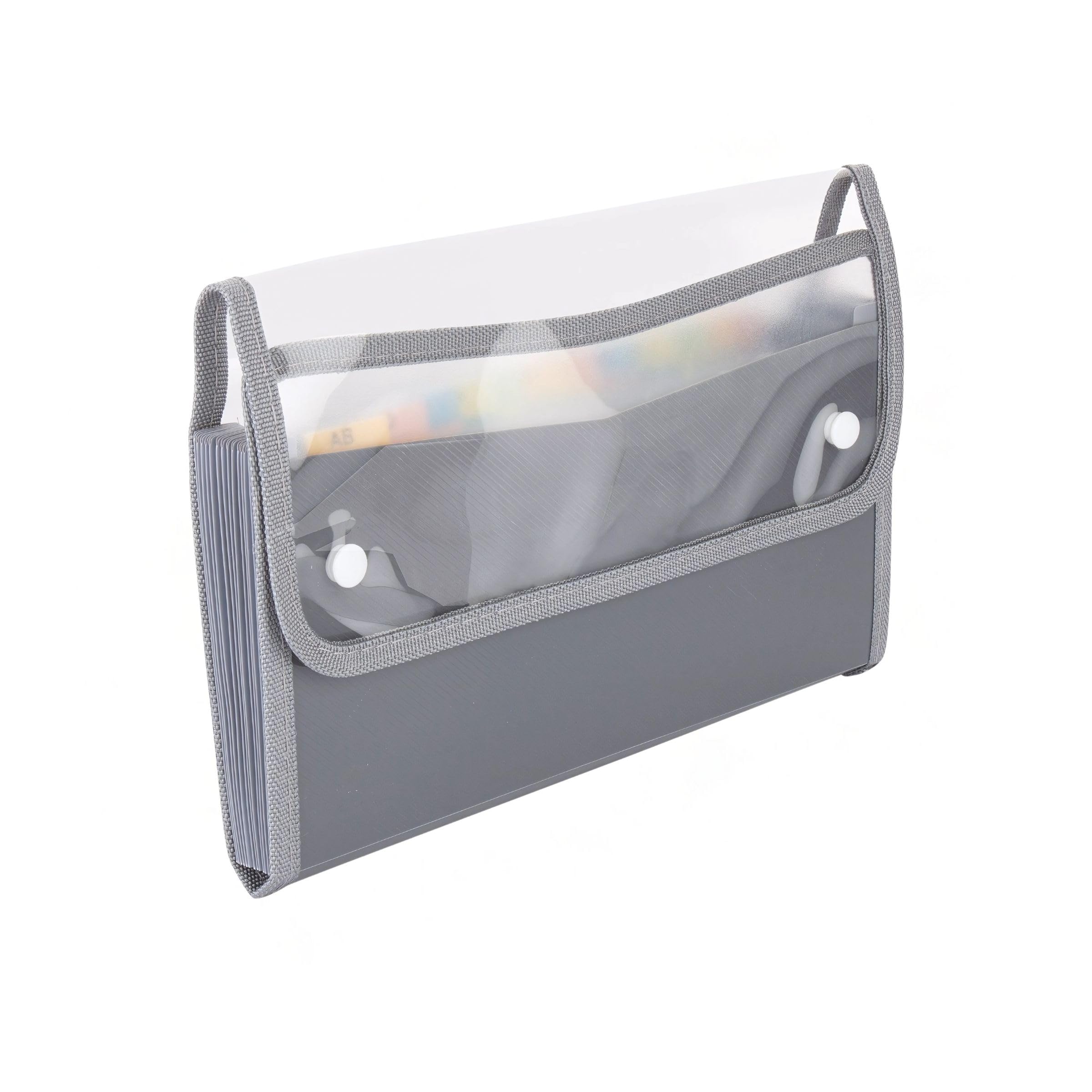 Expanding File A6 Cheque Book Holder Case 13 Pocket Multi Passbook Holder, Bill Folder, Passport, Memo Cards, Cash Storage Pouch Organizer with Dual Sanp Button. (Grey)-image-7