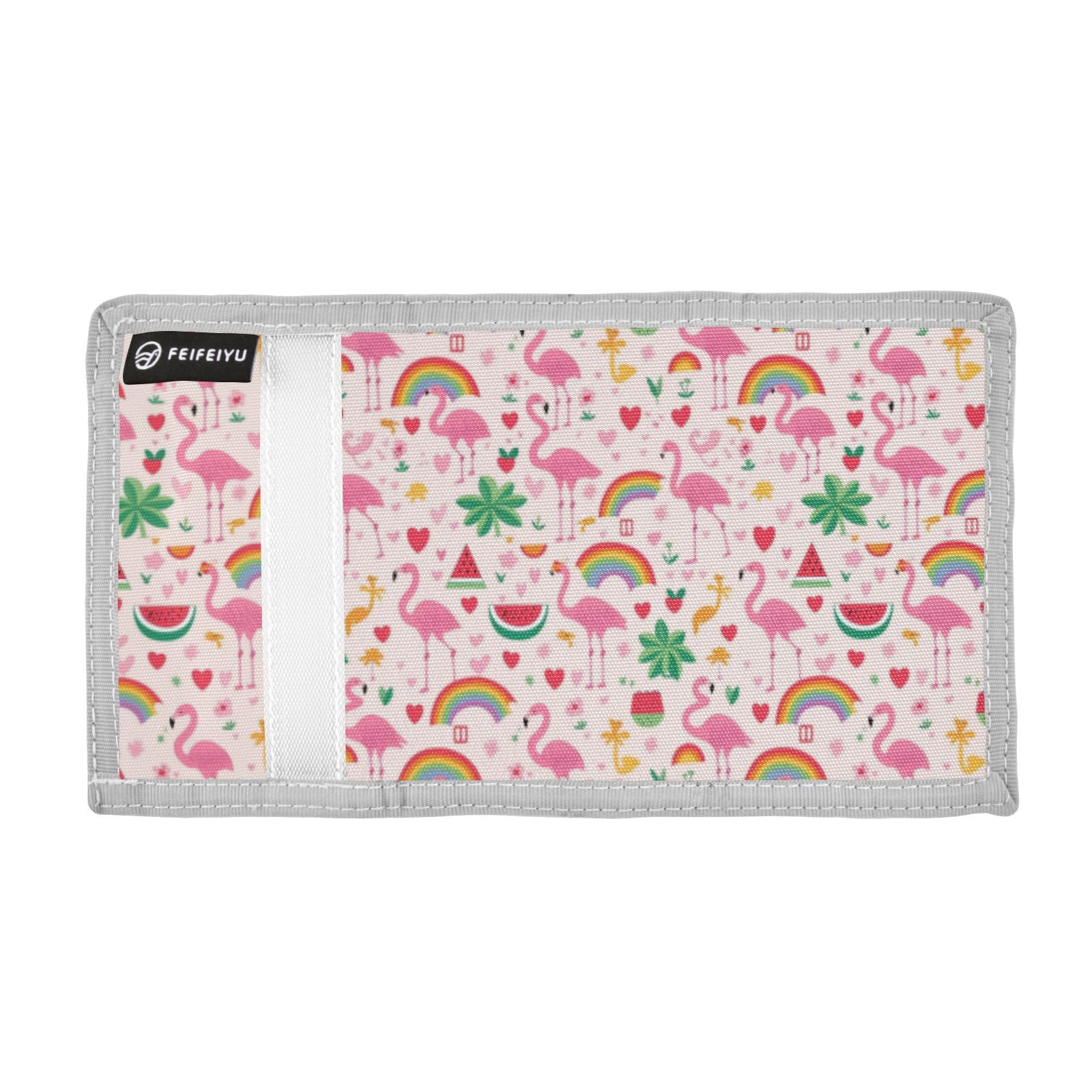 Wusikd Pink Flamingos Kids Wallet for Boys Girls Rainbows Watermelon Hearts Toddler Trifold Wallet Novelty Wallet for Teens Women Men