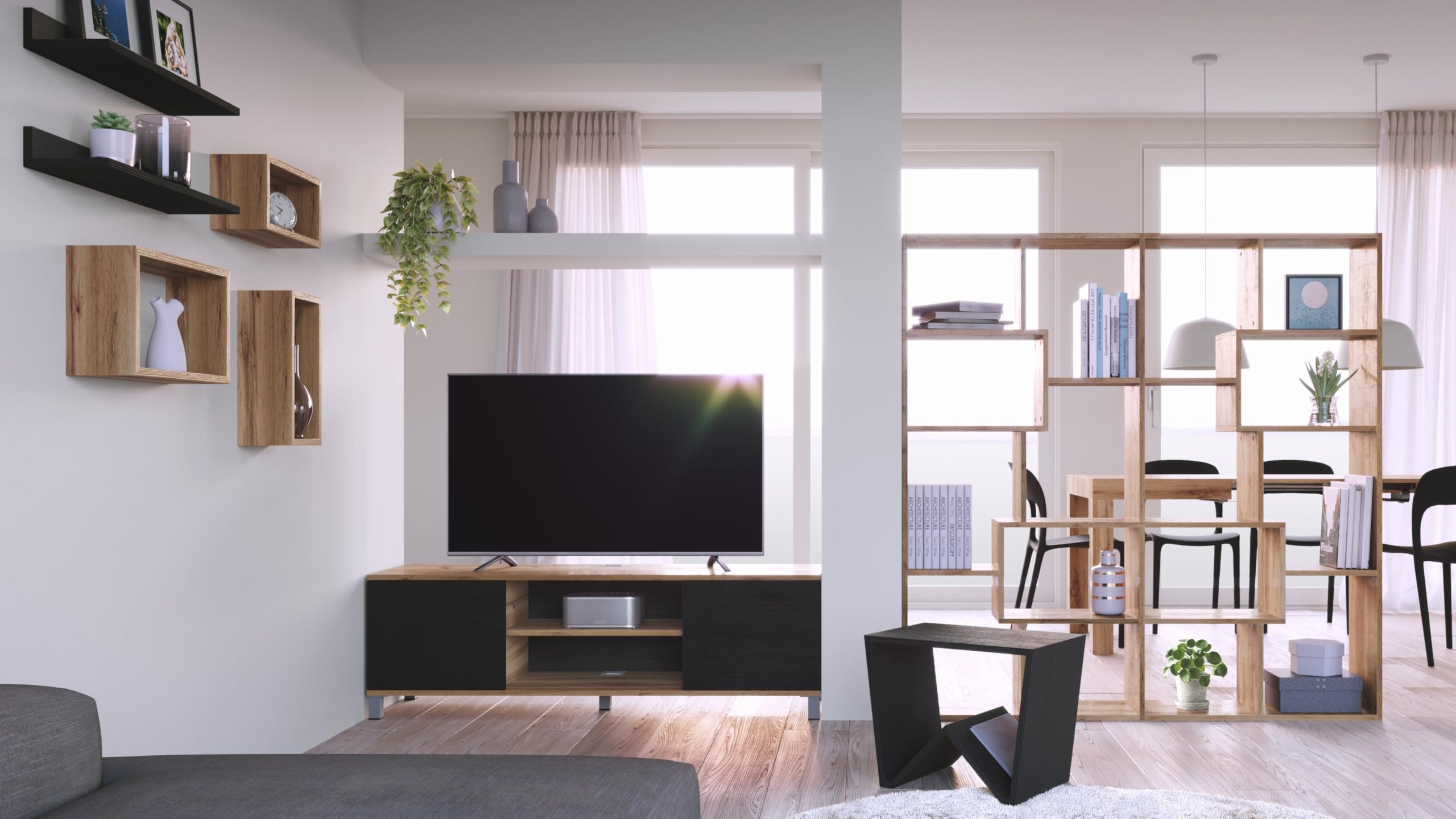 Mobili Fiver, Mobile Porta Tv Rachele, Rovere Rustico, 150 cmx42 cmx48 cm, Mobile Tv moderno per tv fino a 65'', Made in Italy