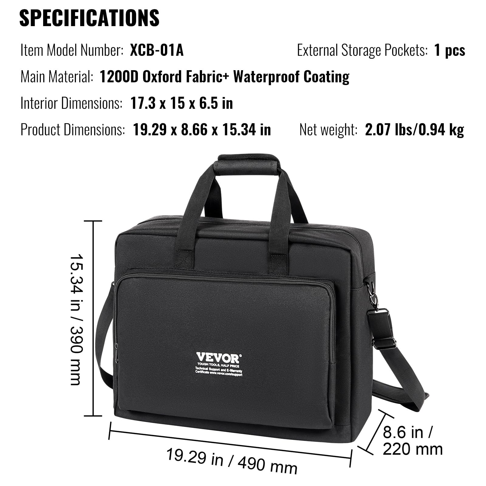 VEVOR Borsa per Mixer DJ, Tessuto Oxford 1200D, Borsa per Attrezzatura DJ con Tasca Portaoggetti Tracolla Rimovibile 1,5 m, Borsa per Organizzazione per DJ 19,29 x 8,66 x 15,34 pollici