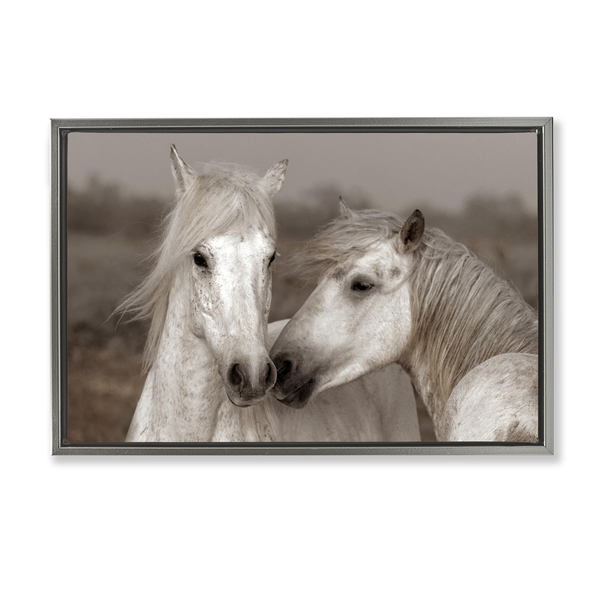 Stupell Industries Luster Gray (Matte) 'Gentle Companionship Horses'| Floating Frame Canvas Art