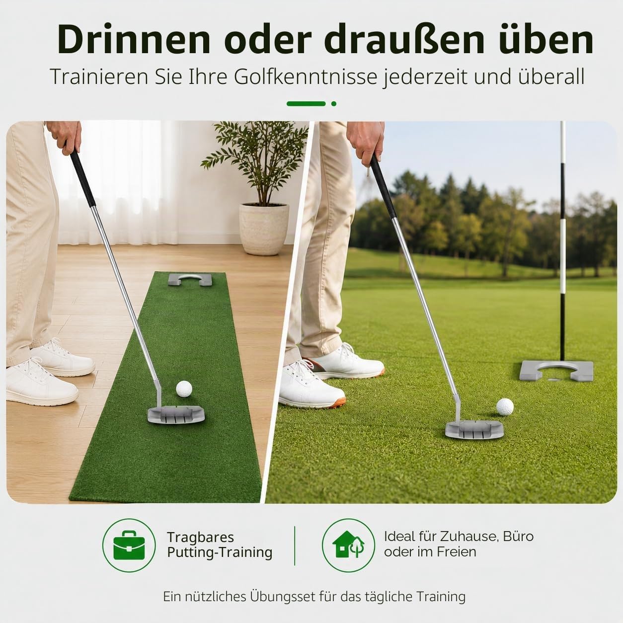 Putter Golf, Golfschläger, Golf Büro Set, mit Alu-Putter, Torständer aus Holz, Gummibällen und PVC-Tragetasche, für Indoor oder Outdoor Golftraining