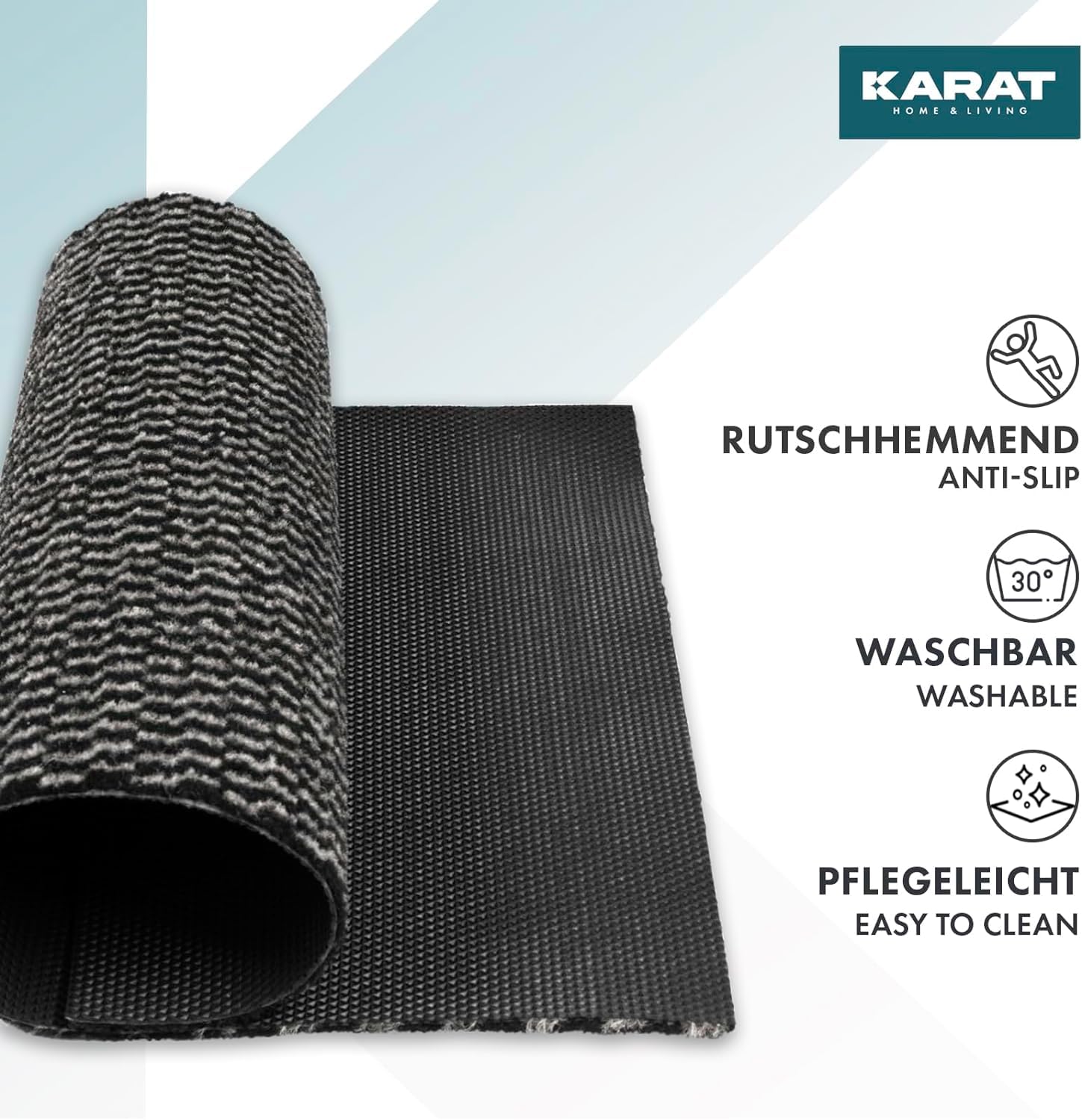 KARAT Tapis Anti-salissures Melange - Tapis de Porte pour l'intérieur et l'extérieur - Facile d'entretien - Antidérapant (Noir-Blanc, 200 x 150 cm)
