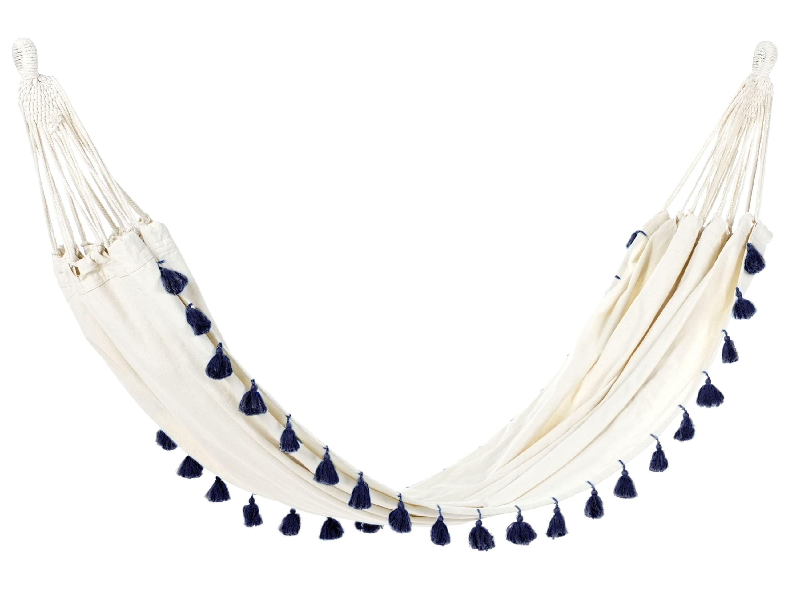 Hamaca de algodón poliéster Beige y Azul Oscuro Colgante Interior Exterior Vercelli