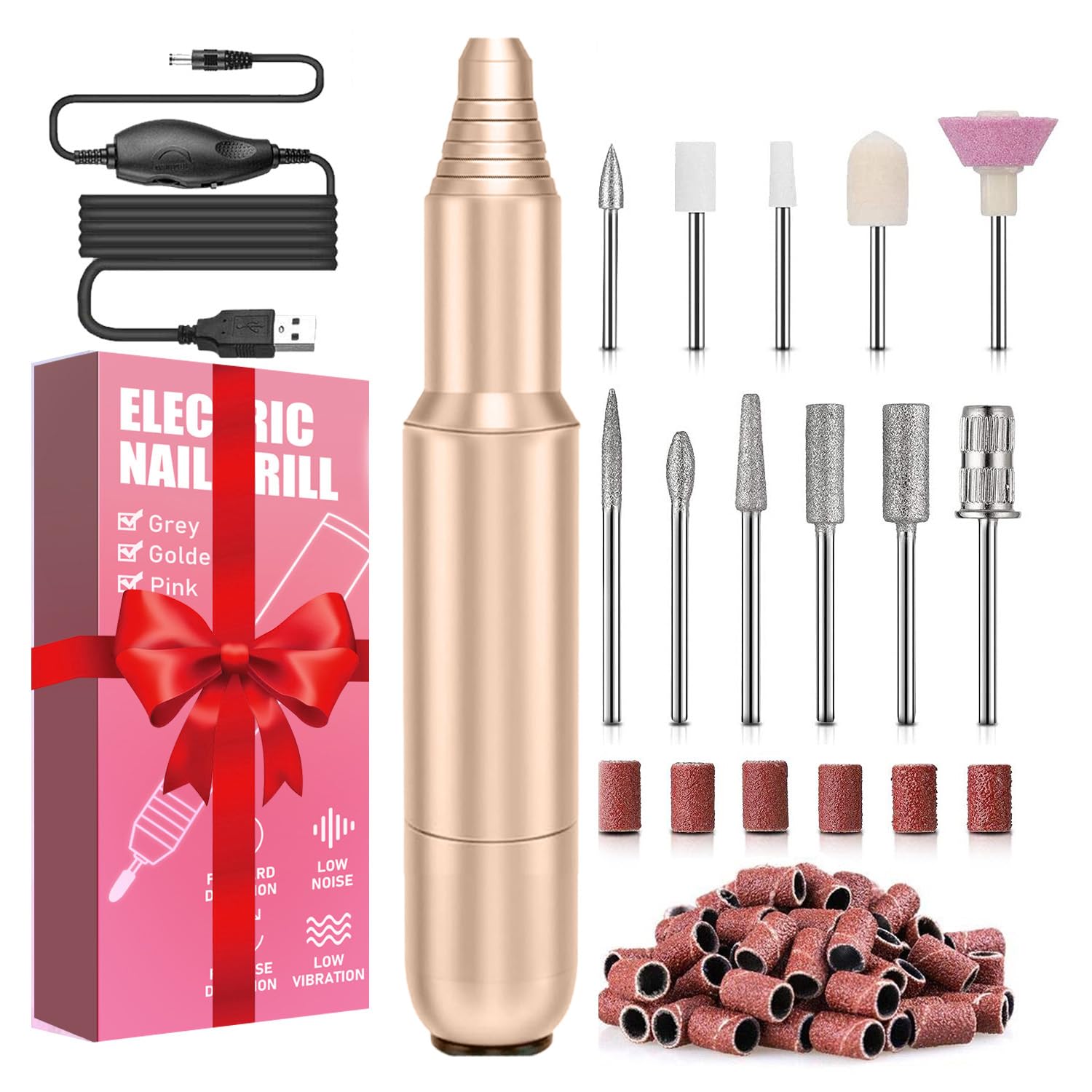 FOLAI Elektrische Nagelfräser, Maniküre Pediküre Set Nagelfeile Elektrisch, Profi Nagelfräser für Gelnägel, Acryl Gelnägel, Kallus Entfernen,Nagelhaut Shellac Nagel, Geschenke für Frauen, Mama（Gold）