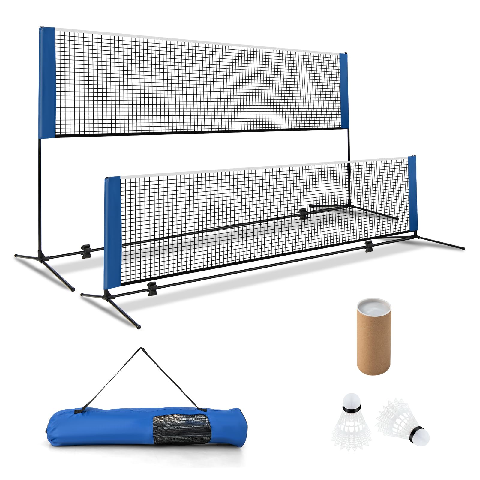 GOPLUS Red de bádminton con soporte, altura regulable 89-155 cm, bolsa de transporte y 2 volantes