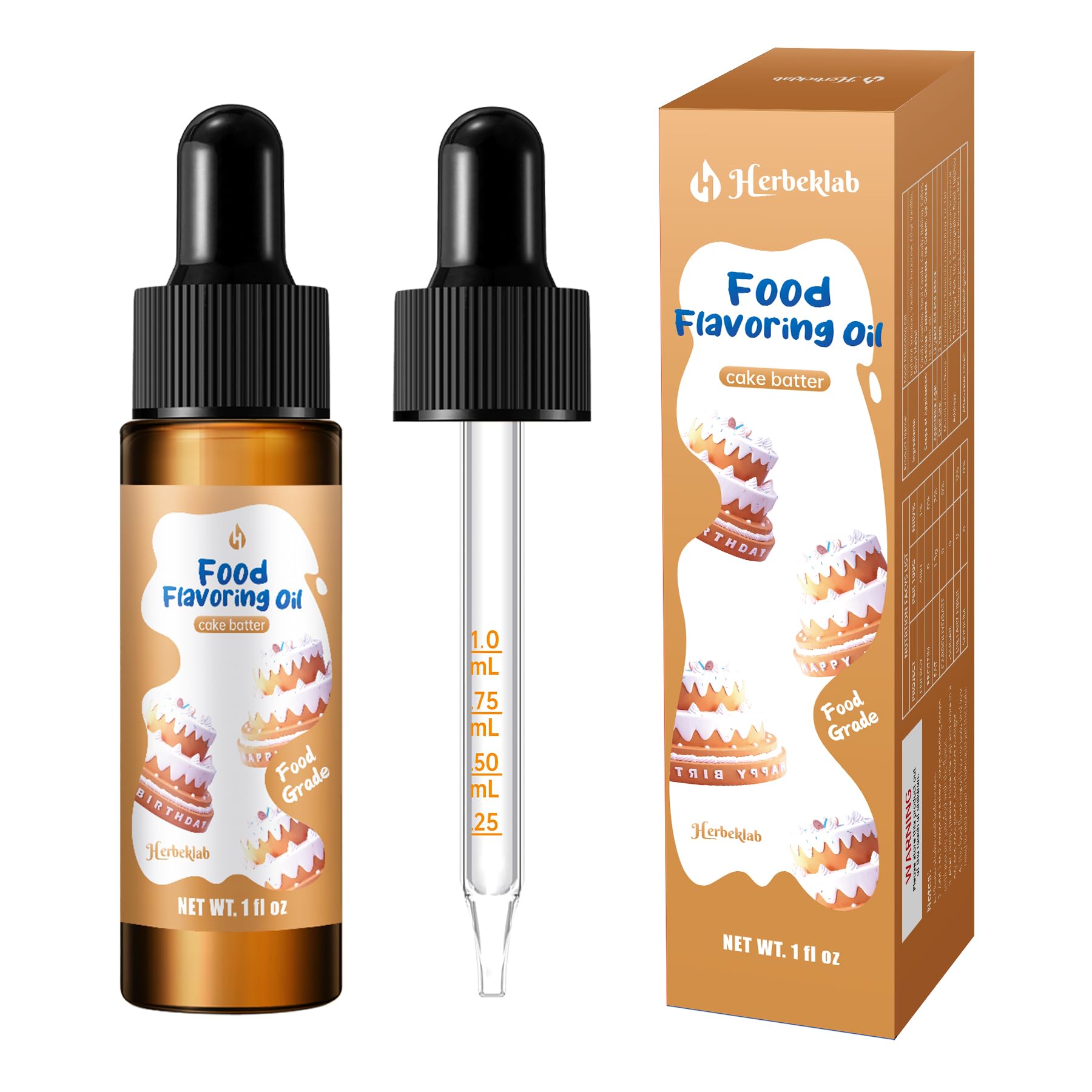 Cake Batter Flavoring Extract – 1 fl oz Concentrated Food Flavoring Oil for Baking, Candy Making, Lip Gloss & Desserts, with Glass Dropper