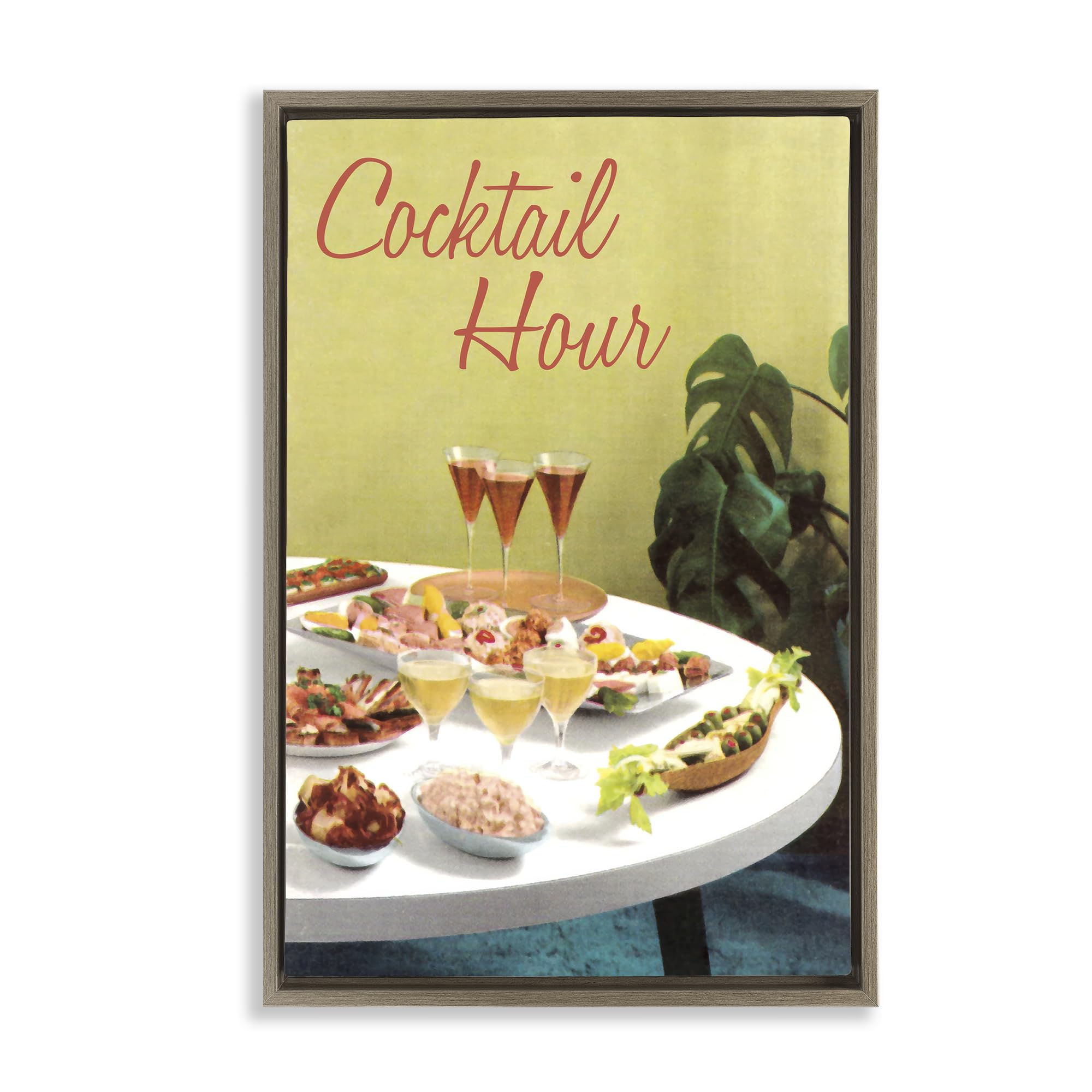 Stupell Industries Cocktail Hour Table Spread, Vintage Happy Hour Decor for Dining Room, 16 x 24 Inch Gallery Wrapped Canvas Wall Art in Floater Frame, by Tim Wright, Made in USA Gift