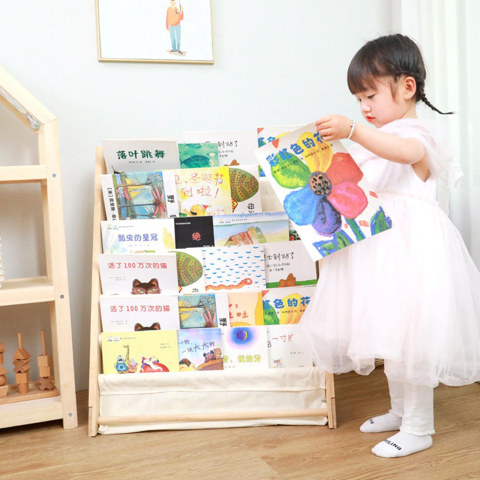Estantería de Libros de para Madera para niños, Gran, 60x30x50CM | para fomentar la lectura temprana en la sala de juegos.