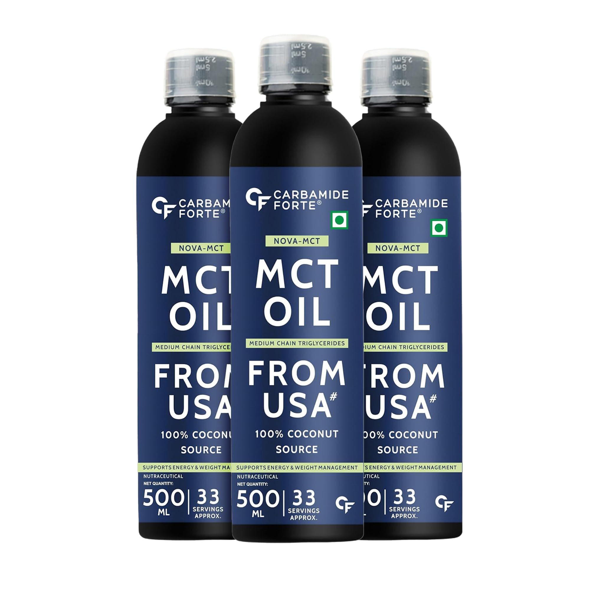 Carbamide Forte Pure MCT Oil C8 From USA | 100% Coconut Source | Keto & Paleo Friendly - 500ml Vegetarian Oil (Pack of 3)-image-6