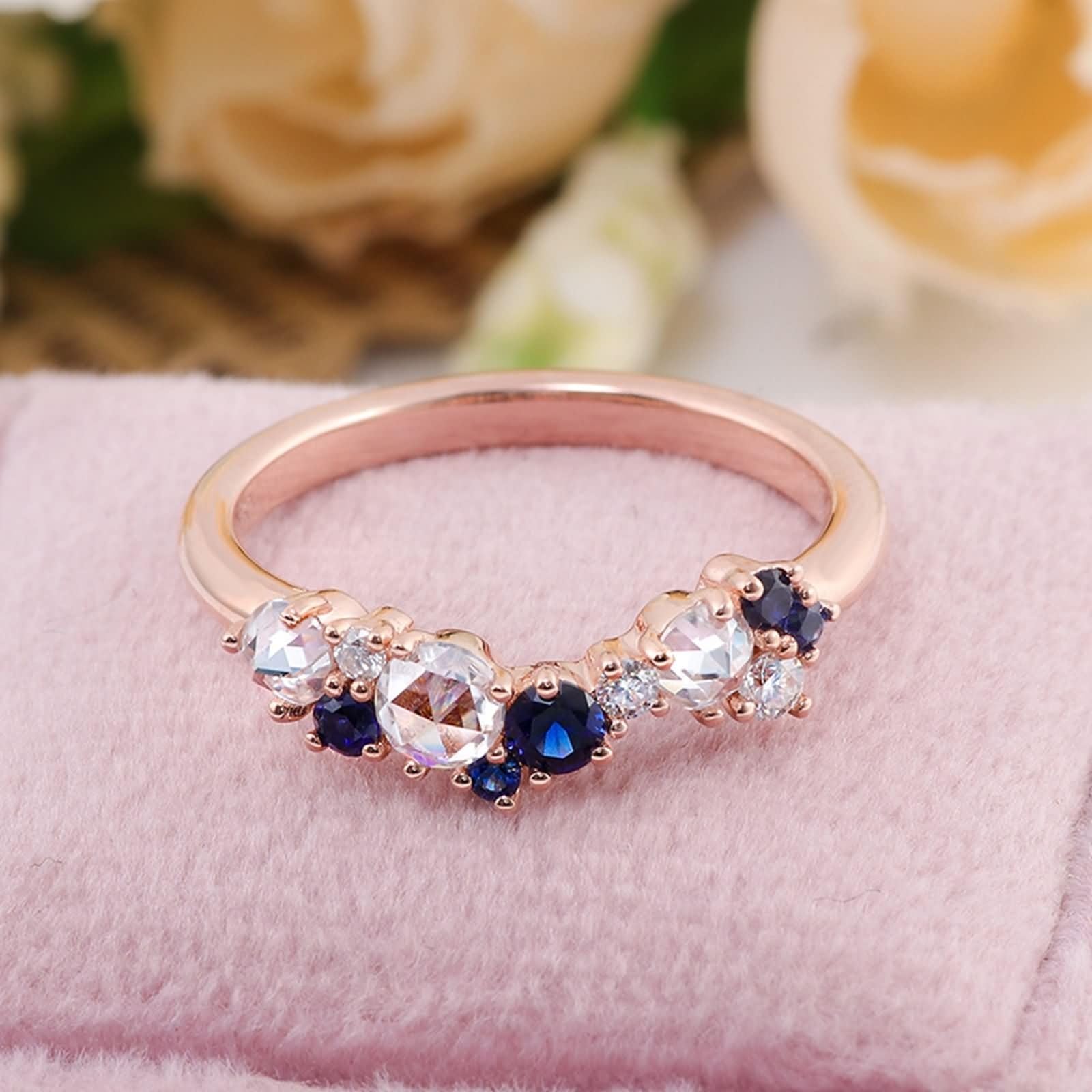 Wycian Promise Anillo para hombre, anillo para mujer, oro rosa, 9 K, moissanita, talla redonda, color blanco, apto para San Valentín, anillo de compromiso único