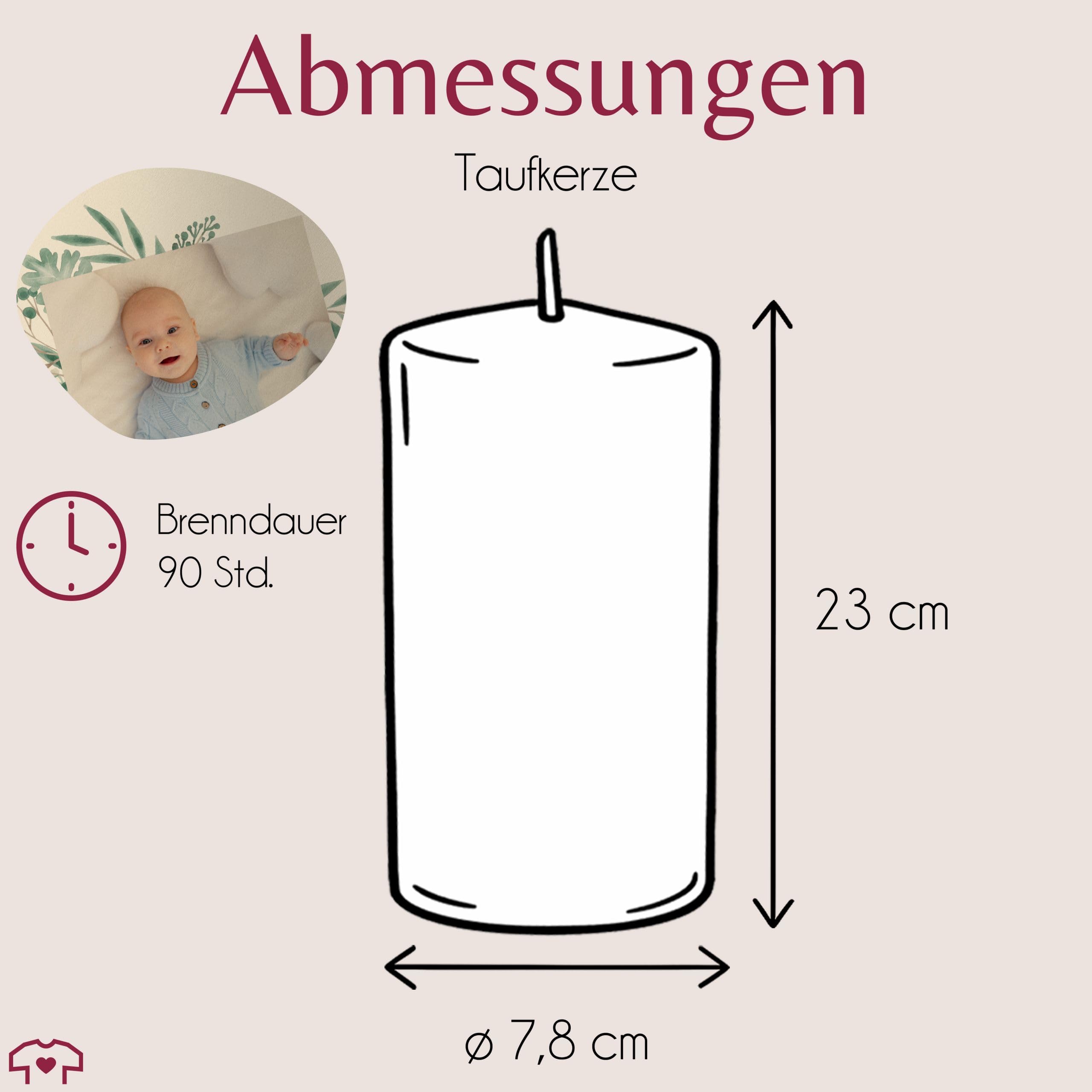 Taufkerze - Taufe - Meine Tauf Wunschfoto mit Datum - personalisiertes Taufgeschenk Deko Geschenke - 230/78 mm - Elfenbein