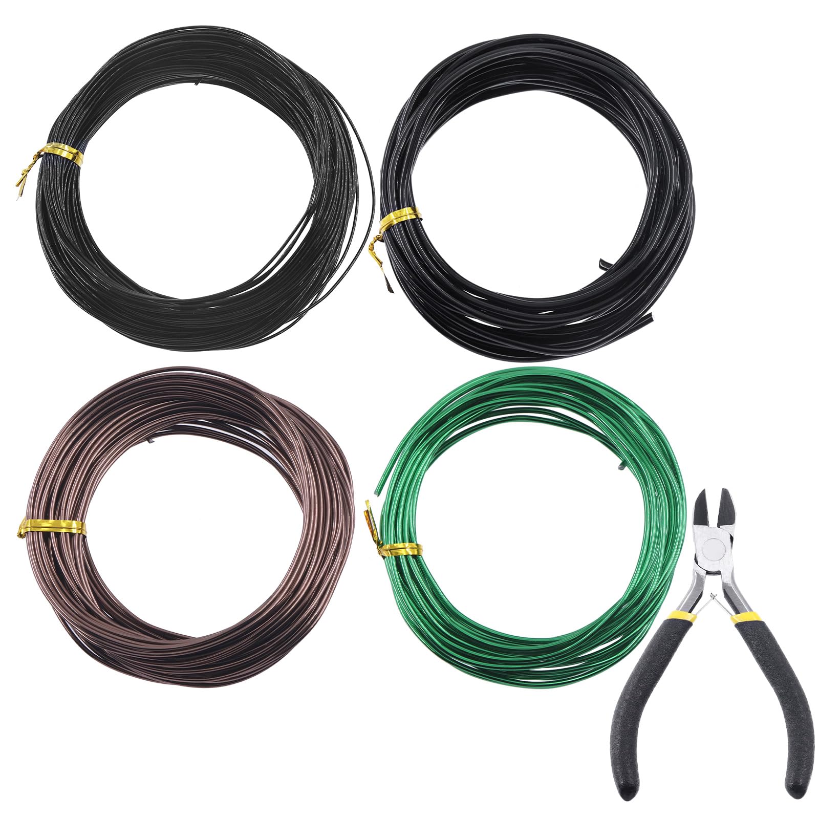 Glarks Kit de 4 rollos de cables para bonsái, 2 mm, 3 mm, 1 mm, 1,5 mm, alambre de aluminio para entrenamiento de bonsái, ramas de árbol con cortador de alambre, juego de aluminio anodizado de 164