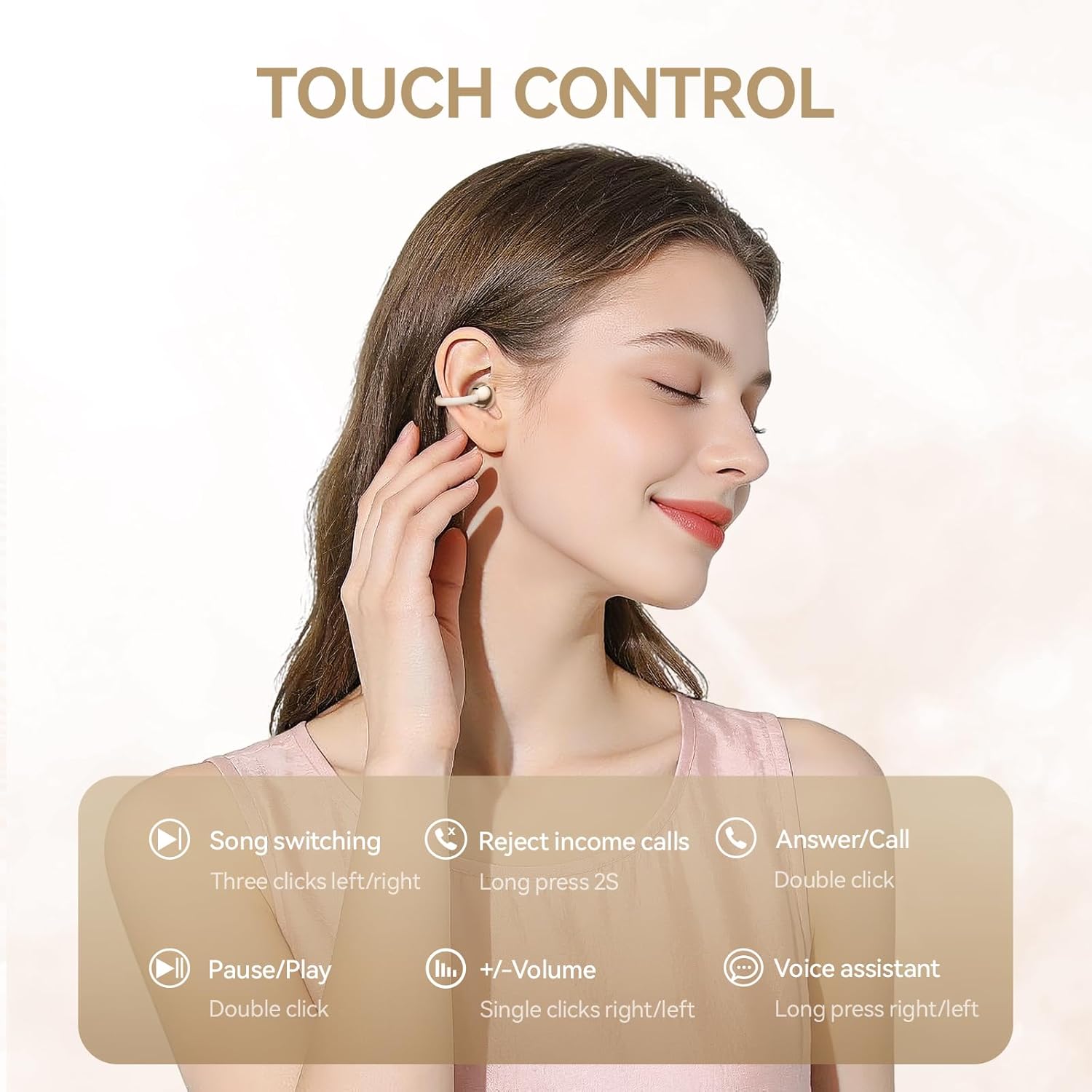 Clip On Earbuds Open Ear Headphones Wireless Bluetooth 6.0 with Makeup Mirror LED Light,48H Playtime,IPX6 Waterproof,Touch Control All-Day&Comfort Ideal for Women,Sports,Workouts (Orange)