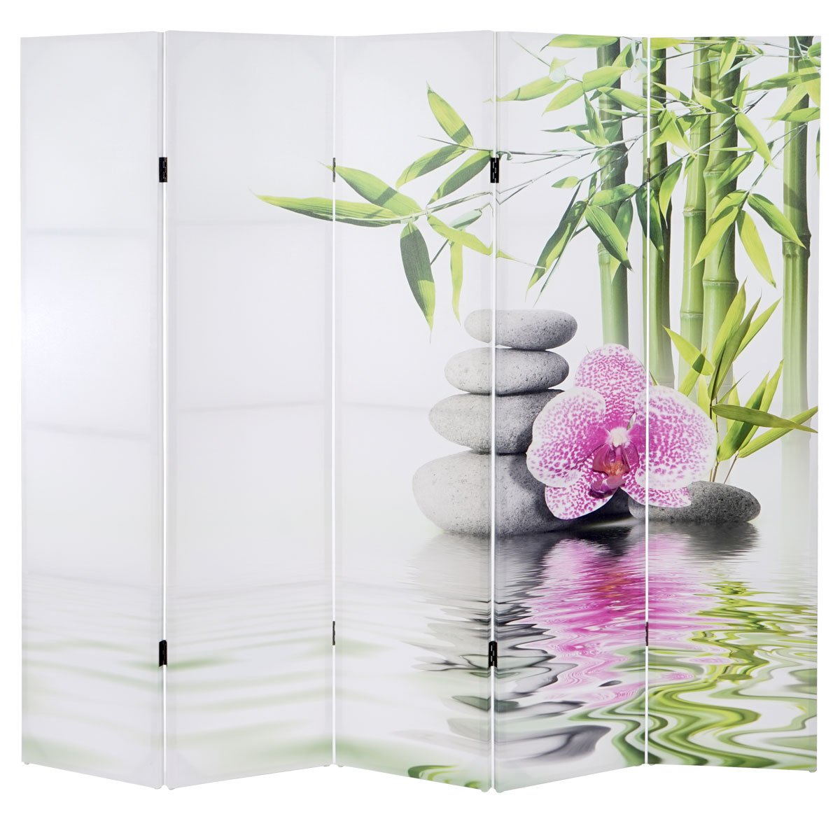 Paravent / cloison de séparation T234, 5 pans motif Kho Samui - 170x200cm