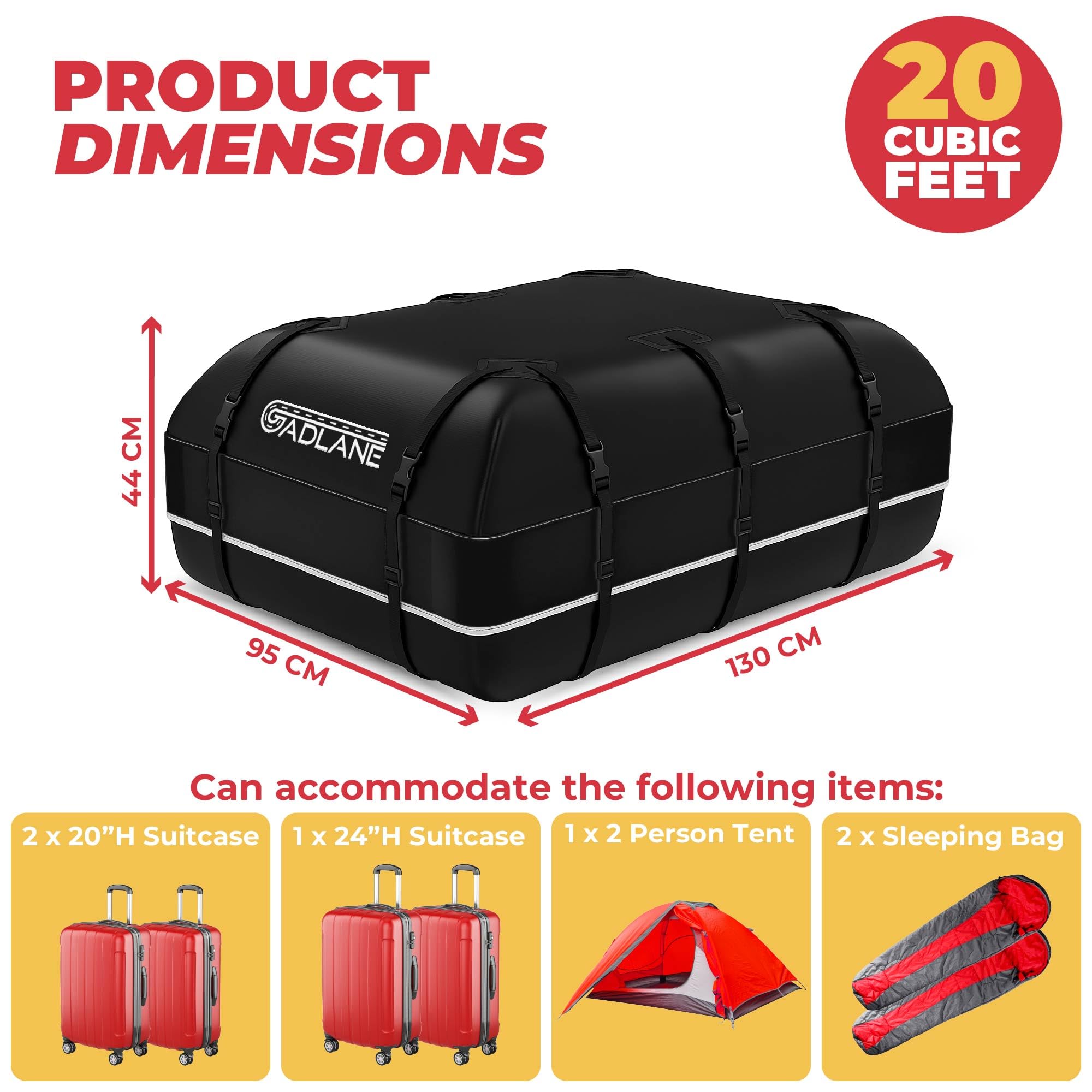 Borsa da Tetto per Auto - 552L Box da Tetto Impermeabile per Auto con/senza Portapacchi, con Tappetino Antiscivolo, 6 Cinghie Robuste, Lucchetto a Combinazione, Borsa Portaoggetti (Nero)