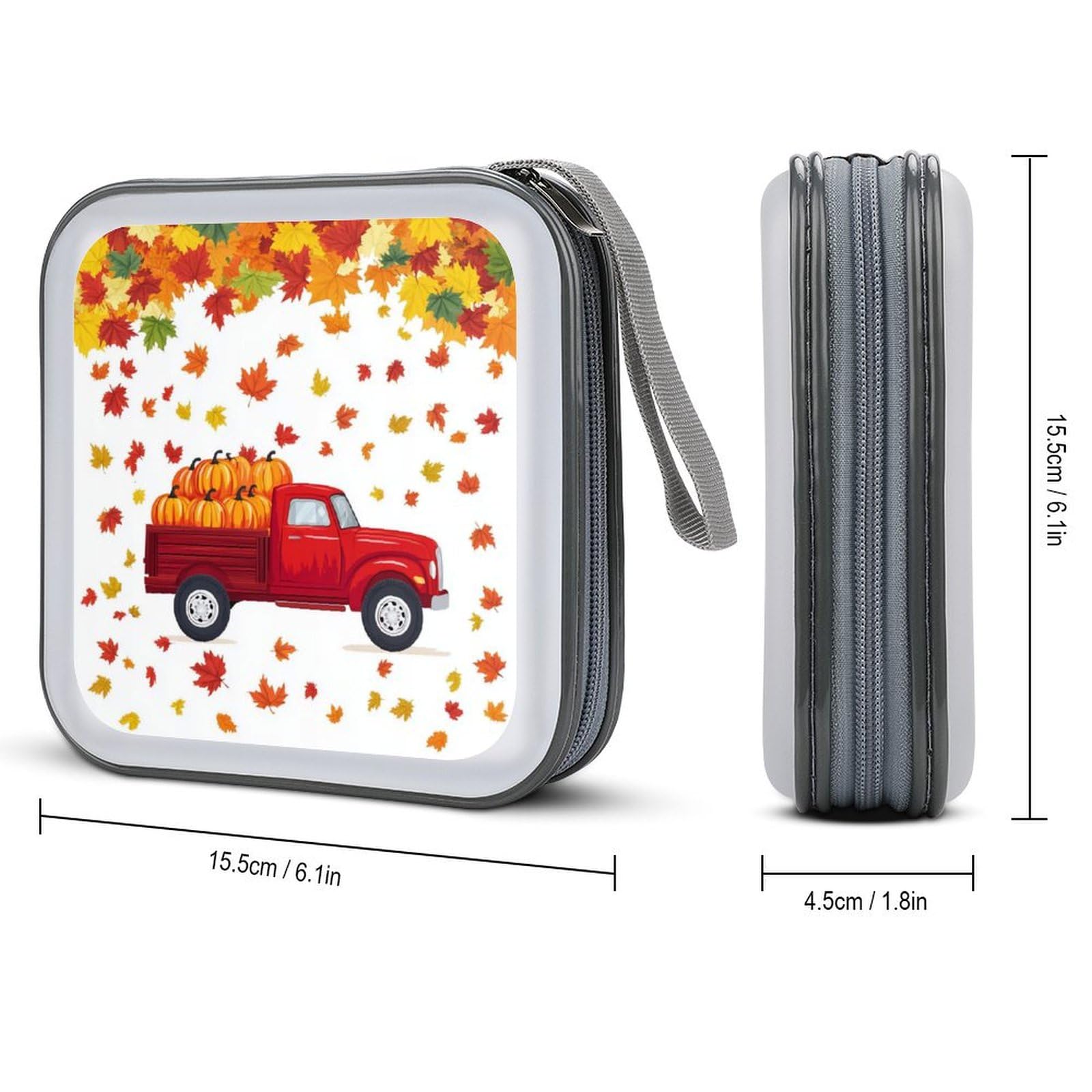 Red Truck Pumpkins Autumn Maple Leaves CD Case DVD Storage Case Portable for Car Home Travel