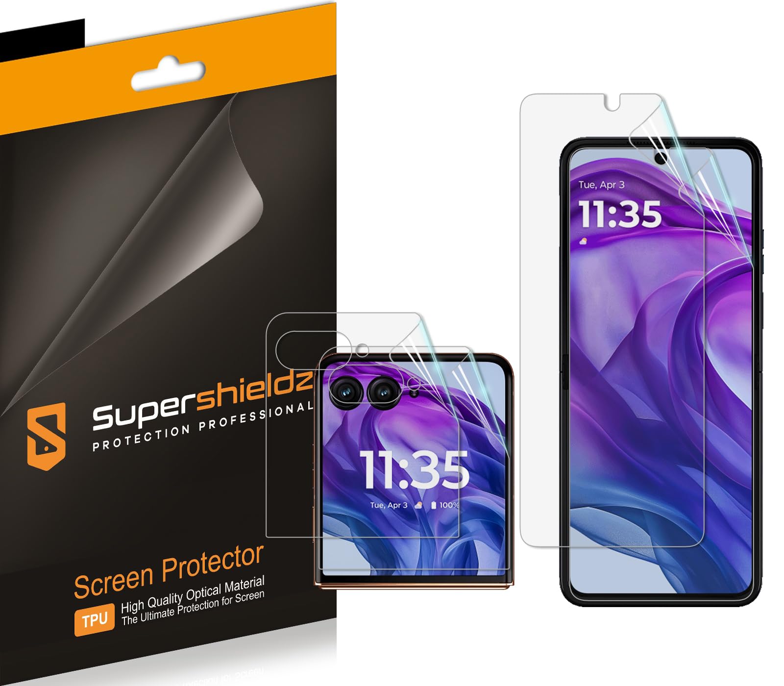 Supershieldz (2 Pack) Designed for Motorola Razr+ / Plus (2024) [2 Main Screen + 2 Front Screen] Screen Protector, High Definition Clear Shield (TPU)