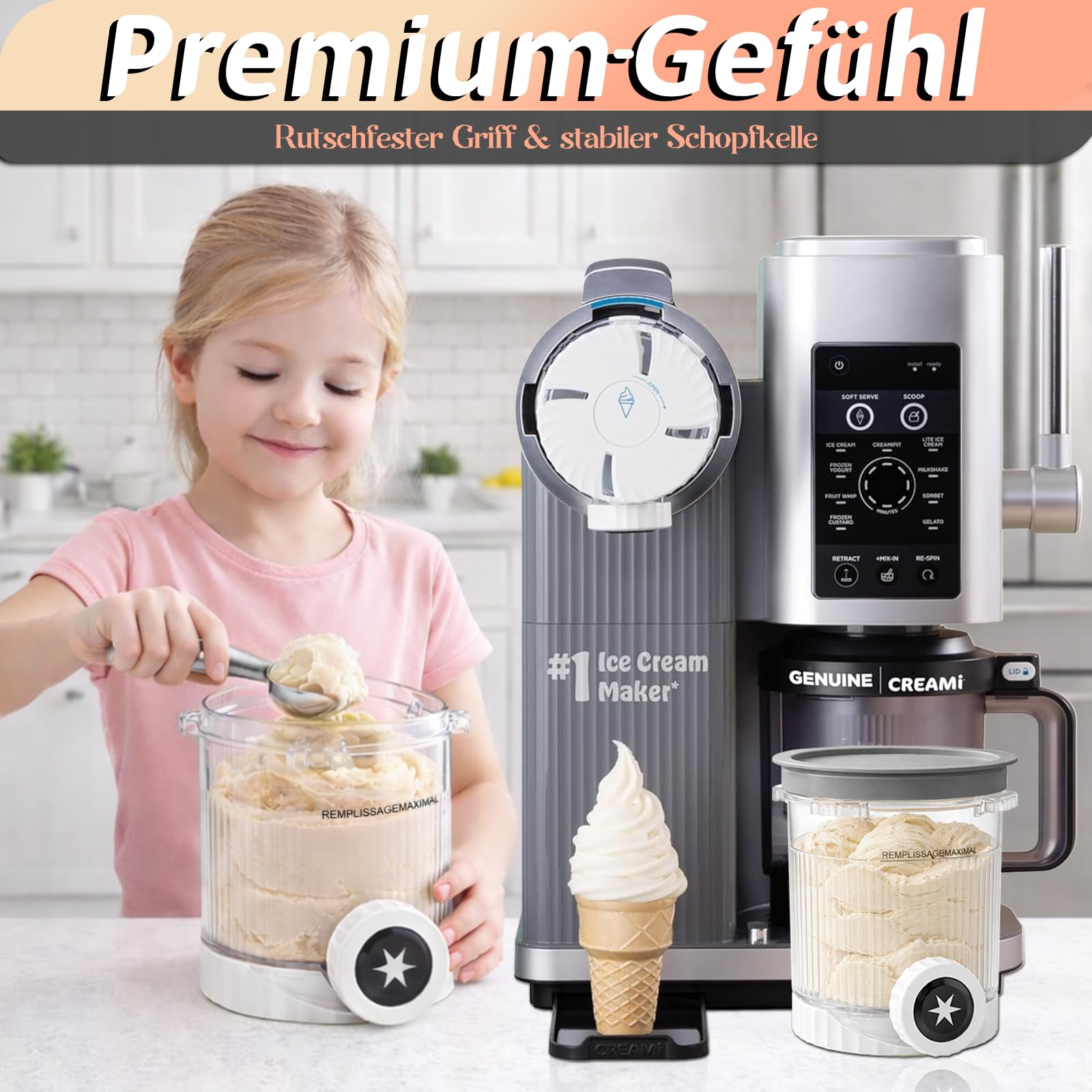 4 Stück Behälter für Ninja Swirl by CREAMi Softeis- & Eismaschine, Swirl Pints und Deckel kompatibel mit Ninja NC700 NC701EU Serie, BPA-frei & Spülmaschinenfest, 1 Metallschaufel und 4 Löffel