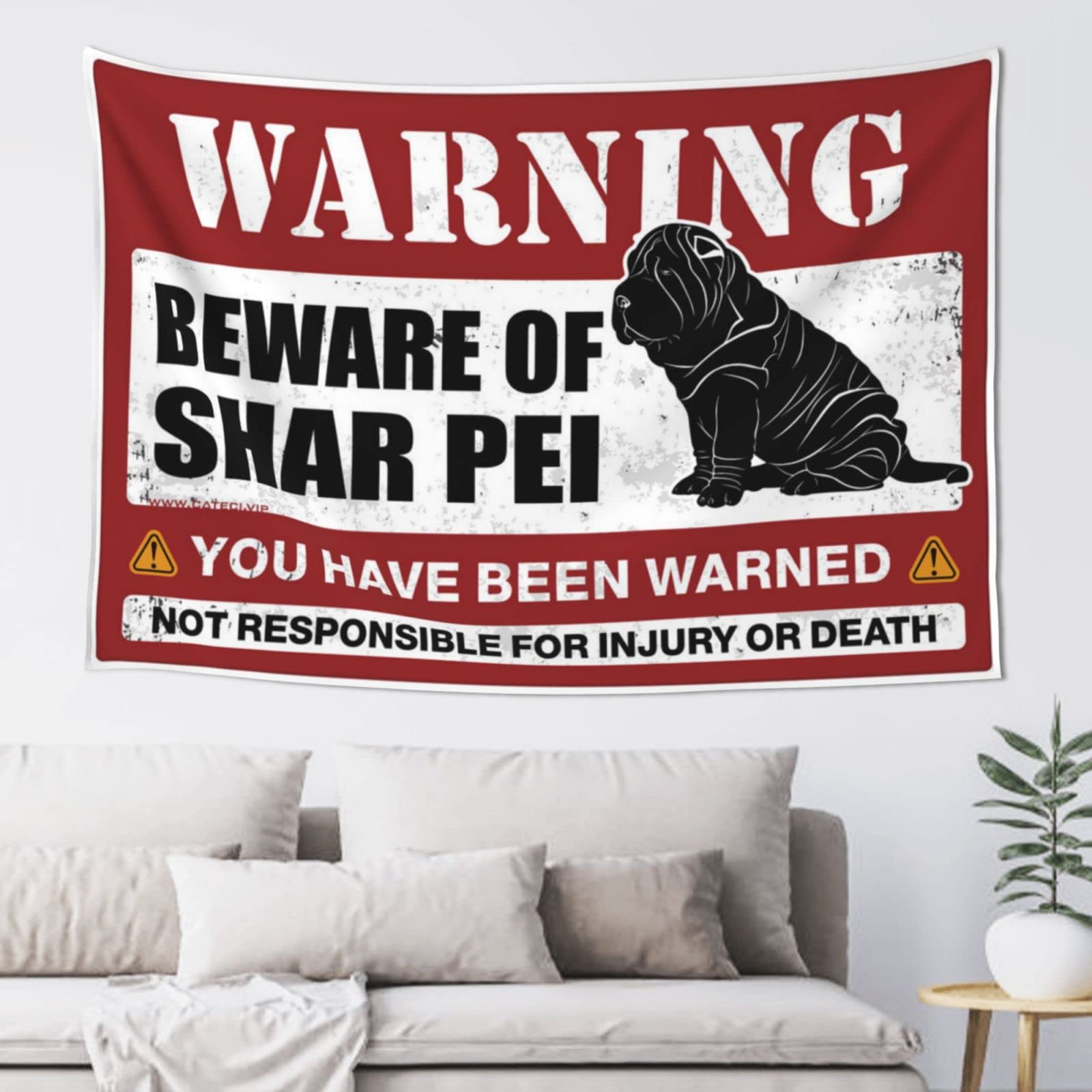 PRAVOXI Bar Stuff For Man Cave Beware Of Shar Pei Tapestry Backyard Bar Decor Hanging Wall Decor(75X100CM)