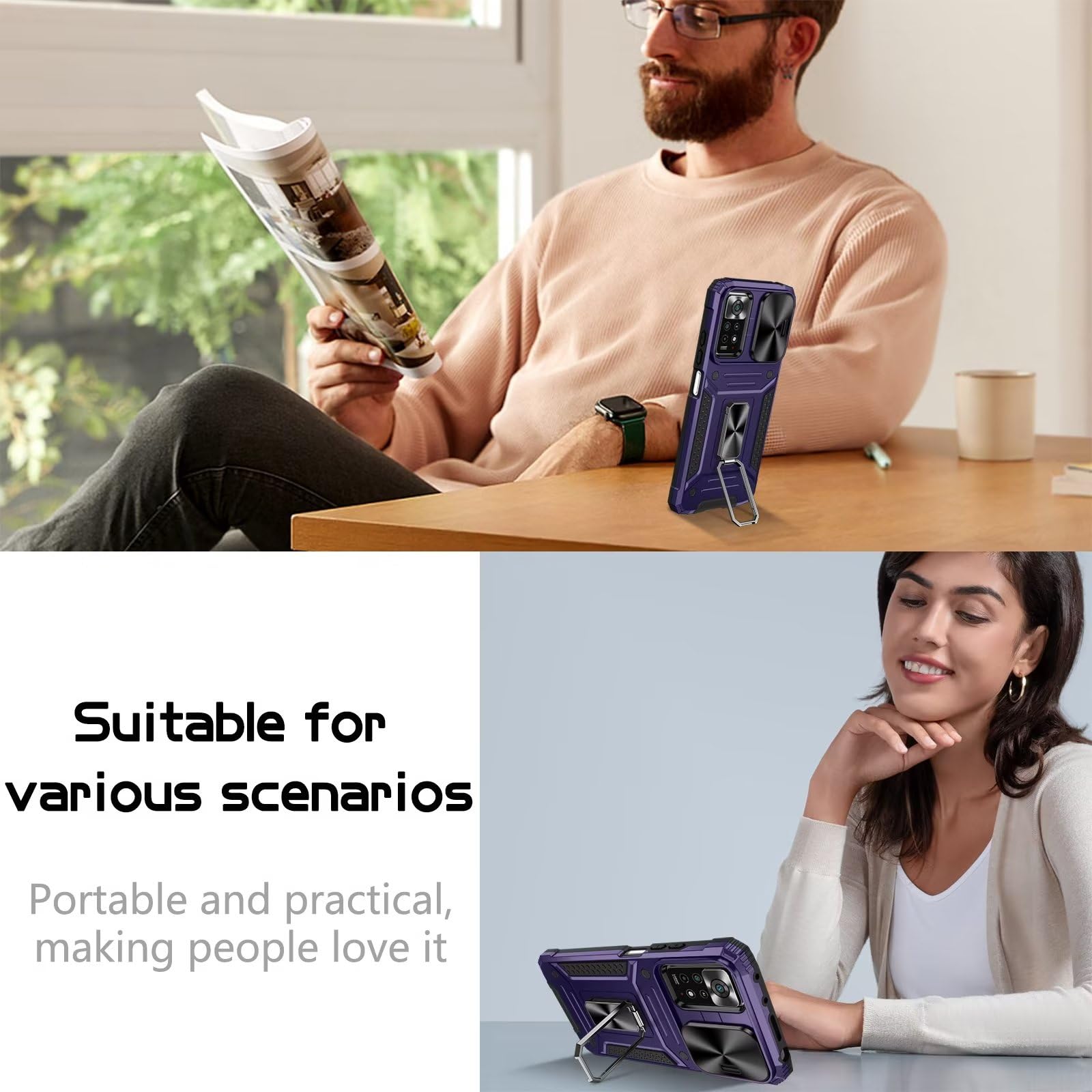 Custodia ESONG Per Xiaomi Redmi Note 11 4G/11S 4G: Antiurto Con Anello Magnetico 360° E Supporto Auto – Elegante Nero - 4