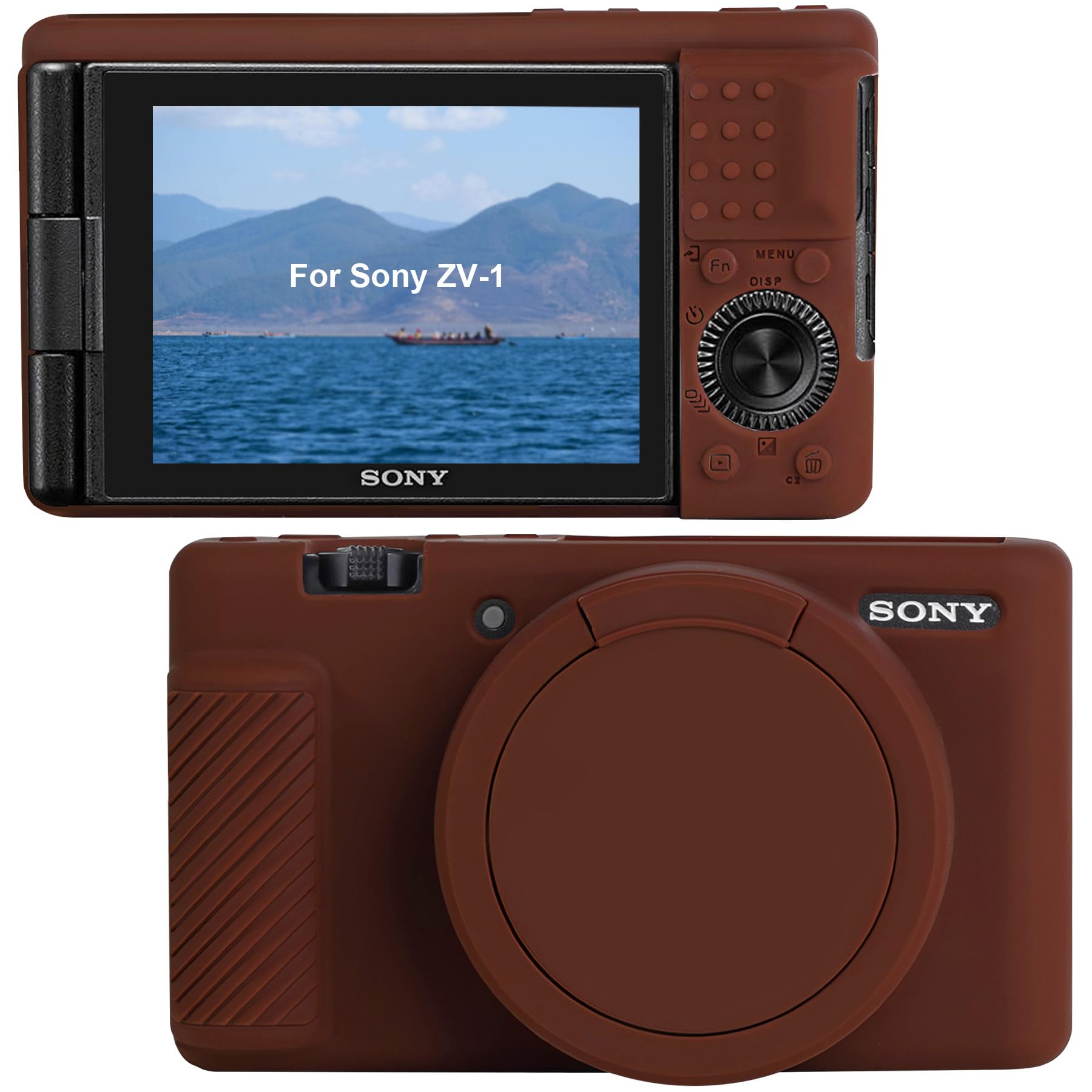 Canboc Protective Case for Sony ZV-1 Digital Camera, ZV1 Soft Silicone Cover with Removable Lens Cover, Brown (Case Only)