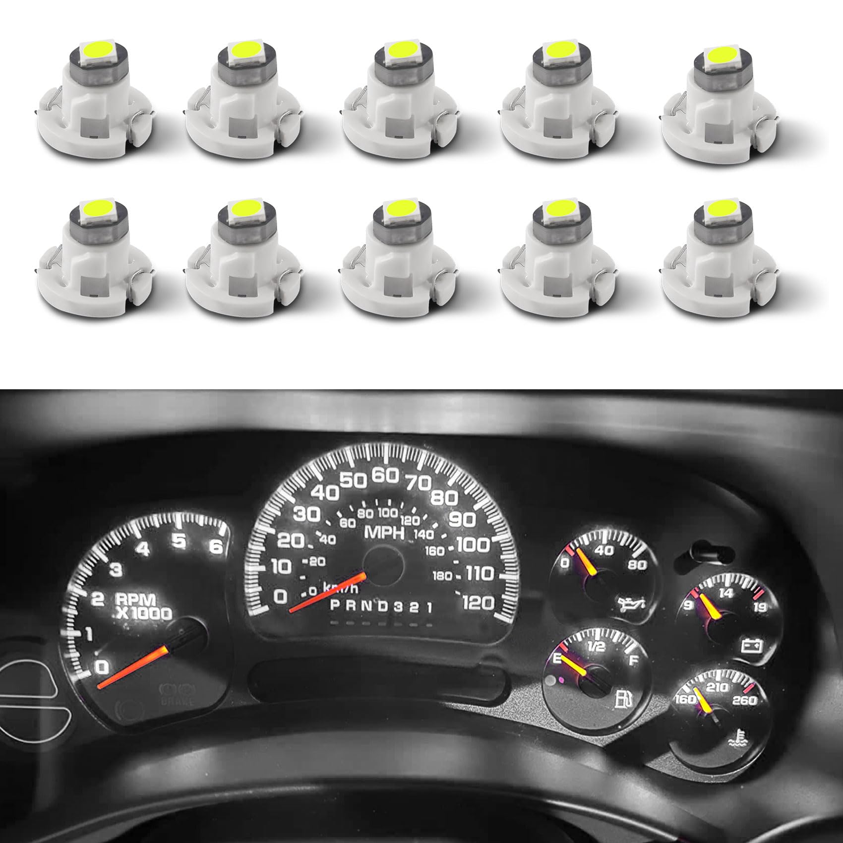 10PCS T4.2 Led Bulb Neo Wedge 10mm Base, Car Interior Dash Light, 12V IP65 Waterproof 3030 Chip LED Super Bright A/C Indicator Light, Climate Control Switch Indication Bulb for Cars (White)