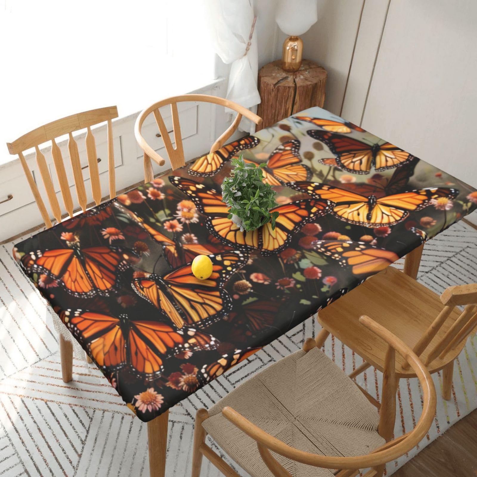 WPKJU Monarch Butterflies Printed Tablecloths 5ft Rectangular Table Covers Washable Polyester Decorative Table Cloth for Dining Table Picnic Wedding