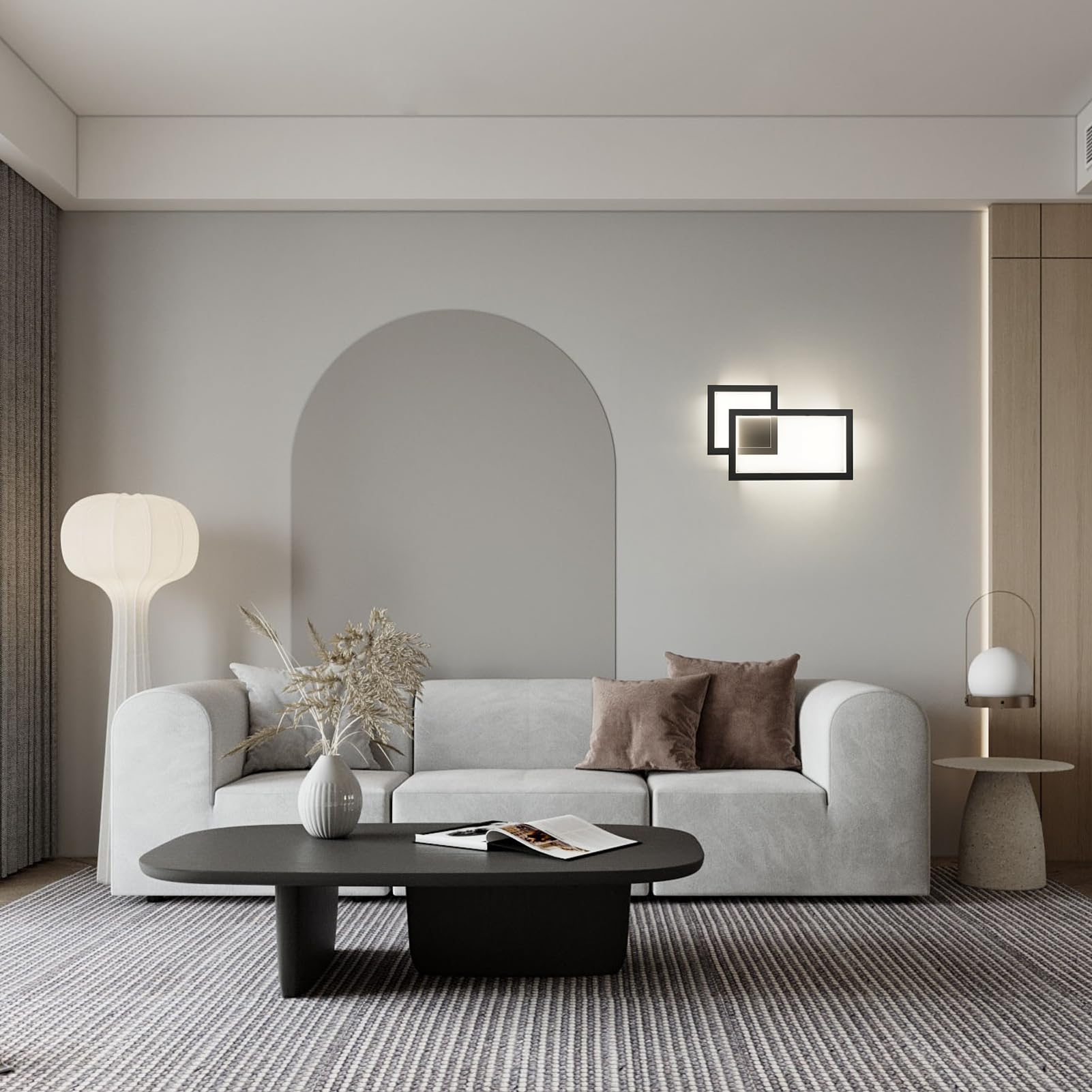 Klighten Applique Murale Interieur Design, Lampe Murale LED Mordern, Appliques Interieur Décoratif, Lumière mural pour Chambre, Salon, Couloir, 24W, 1960LM, Blanc Naturel 4000K, Noir
