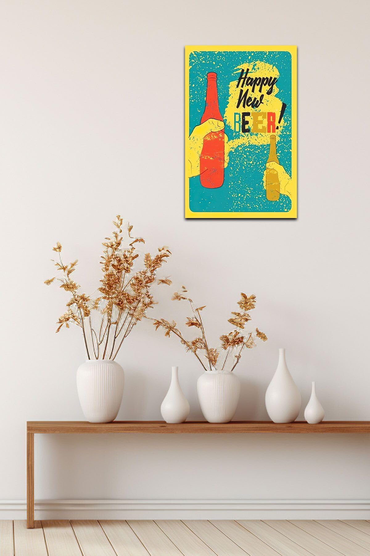 Dekolia Kuşe Kağıt Duvar Posteri Happy New Beer Retro Vintage Drtr0032