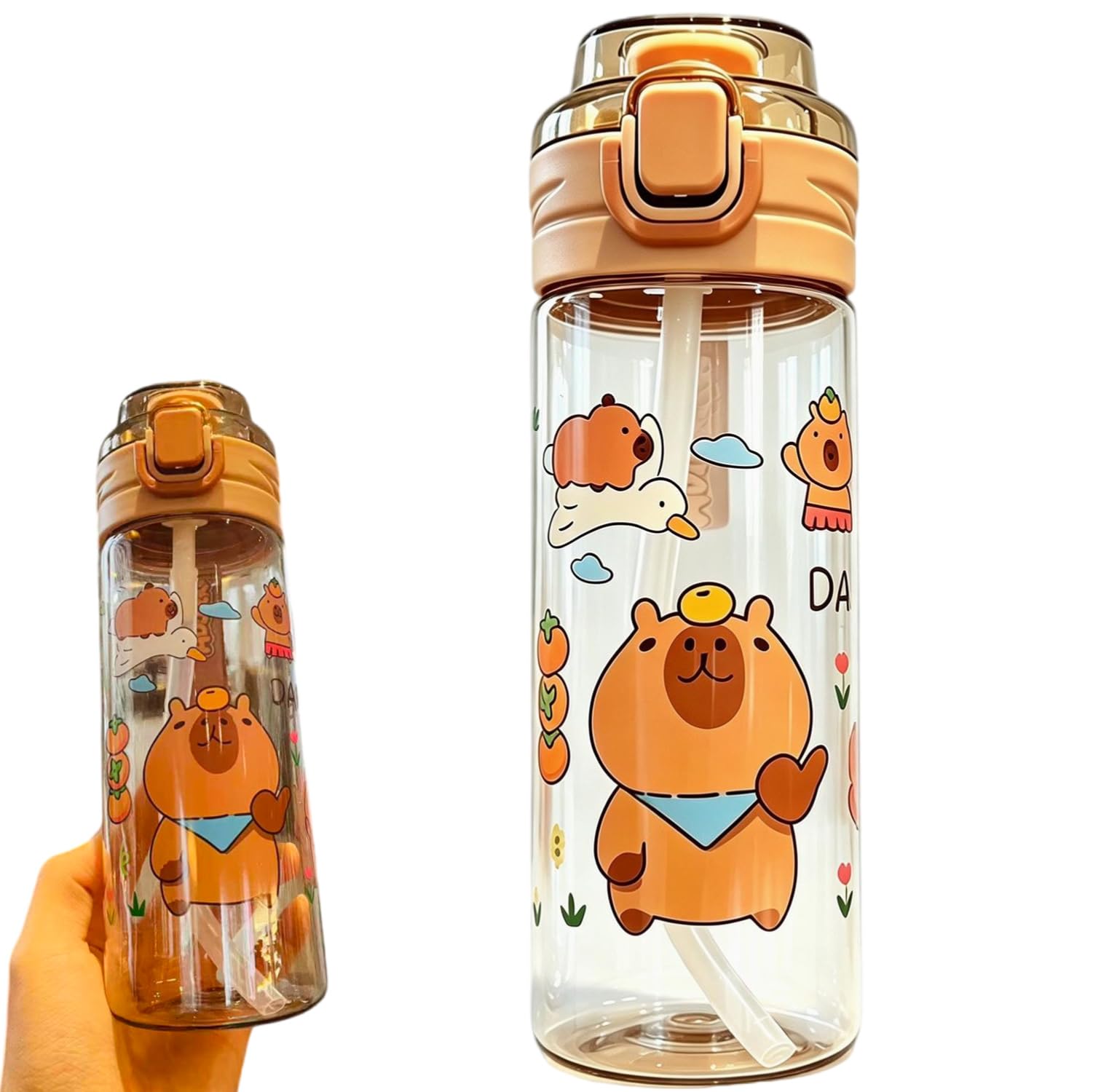 Spiritzohic Multicolor Capybara Water Bottle, 650Ml Capybara Drinking Bottle With Lid & Keychain, Cute Water Bottles With Silicone Straw Drinking Cup, Drinking Pot For Office Outdoor Travel School
