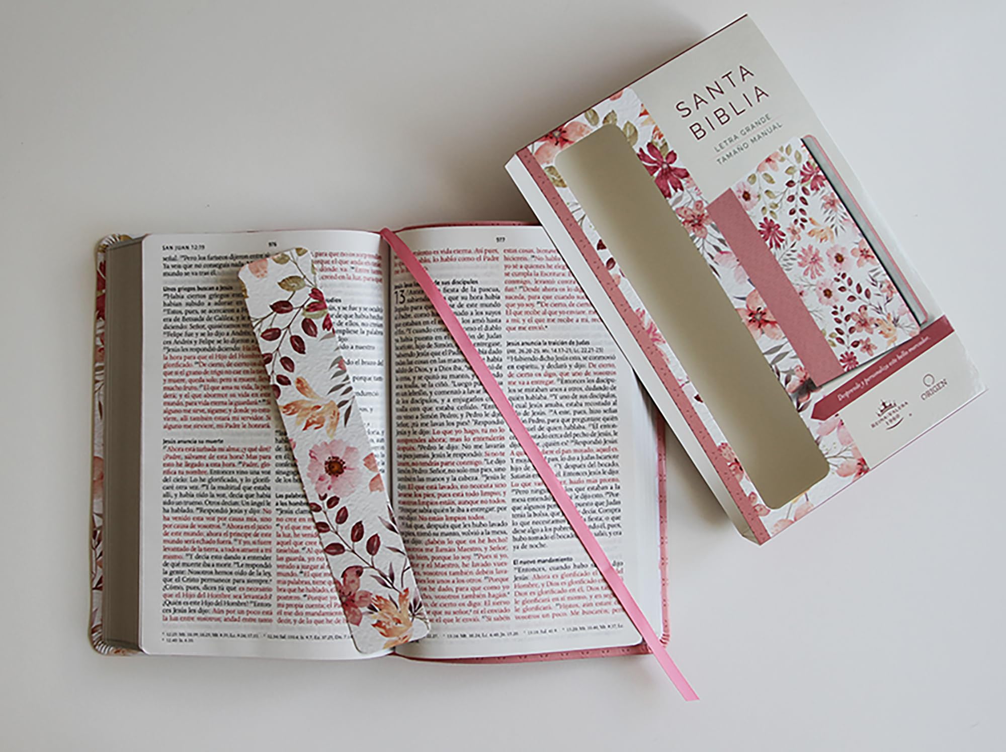 Biblia Reina Valera 1960 letra grande. Piel rosada con flores, tamaño manual / S panish Bible RVR 1960 Large Print. Imitation Pink Leather With ... ribbon marker, and images of the Holy Land