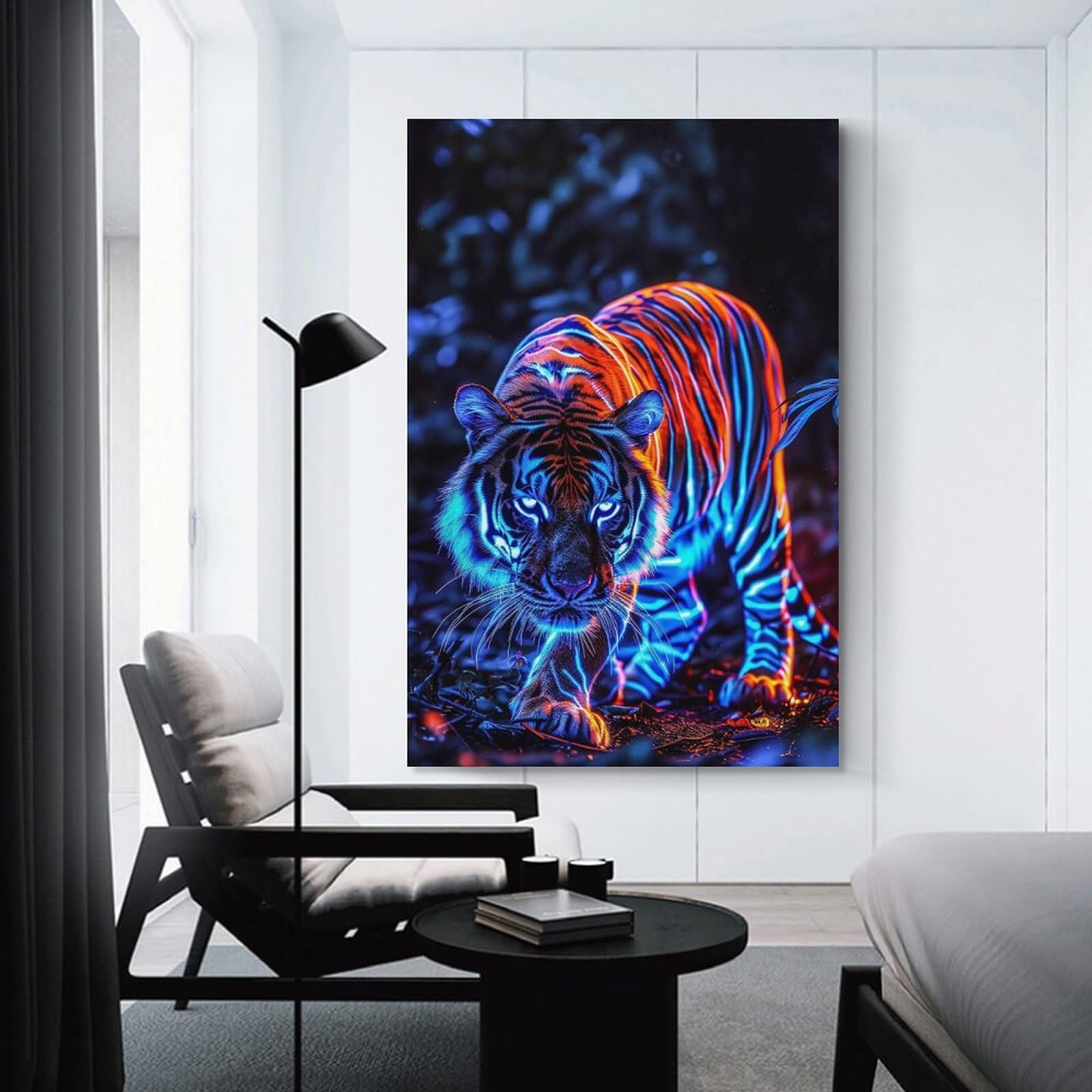 Junmoney Neon Tiger Canvas Wall Picture, 24x36inch(60x90cm), for Wall Displays, Bedrooms Or Room Updates, Wall Decor Suited to Curated Displays