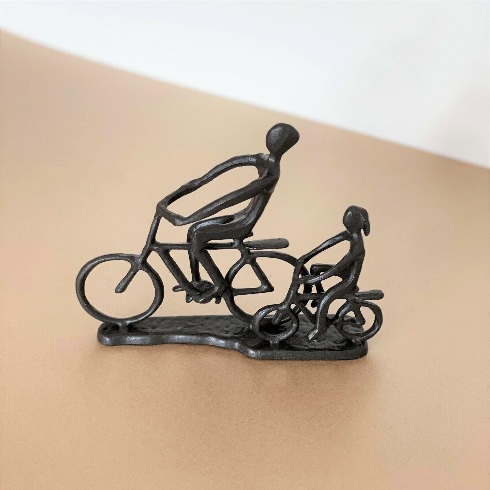 Fyne-Finds Black Metal Cycling Parent Child Bicycles Statue Sculpture Home Decor Figurine