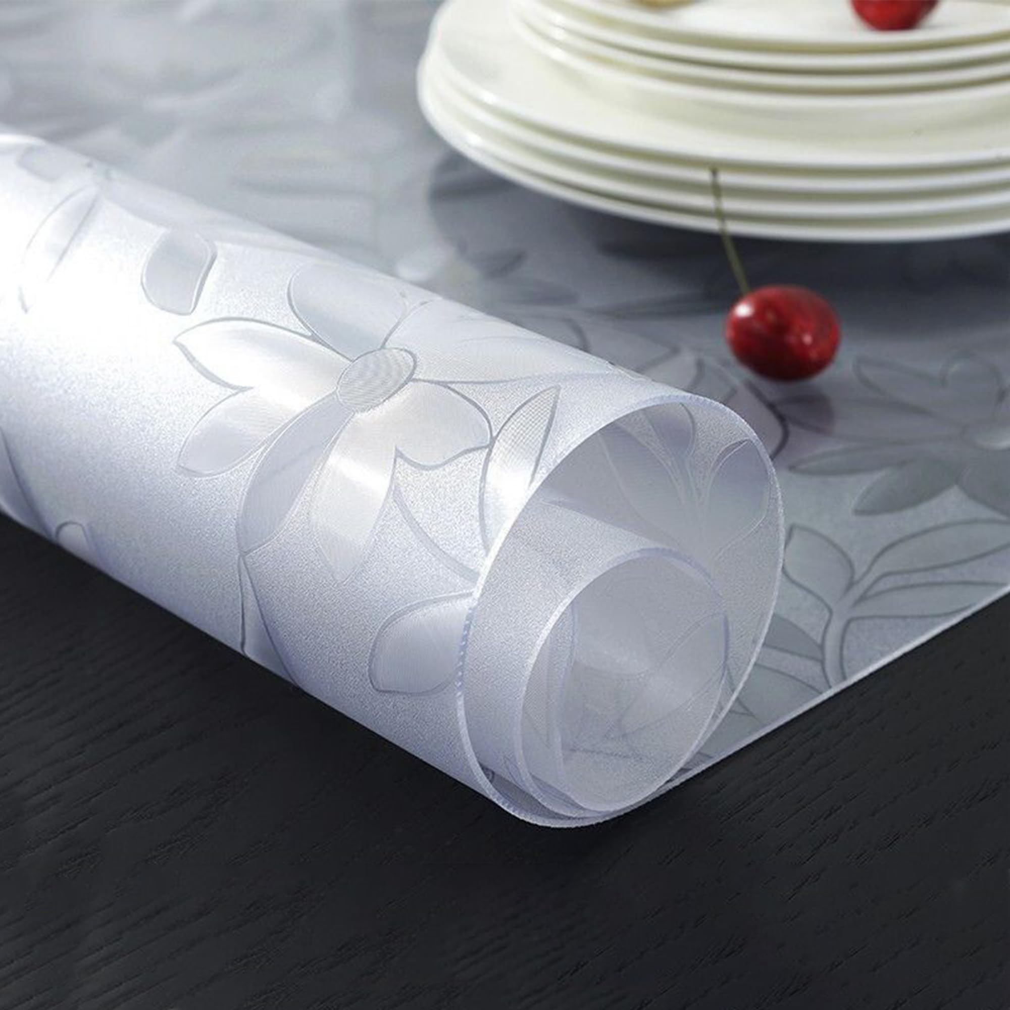 Thick PVC Table Protector Home Tablecloth Protector Waterproof Used as a Protective Cover, It Can be Used in Restaurants, Living Rooms, Cafes, Etc. (Flower, 2mm - Φ 130 cm Round) — image 1