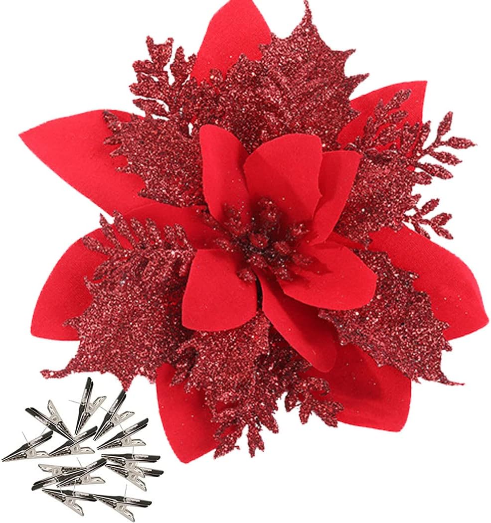 iDopick 16 Pieces Christmas Poinsettia Artificial Christmas Flowers