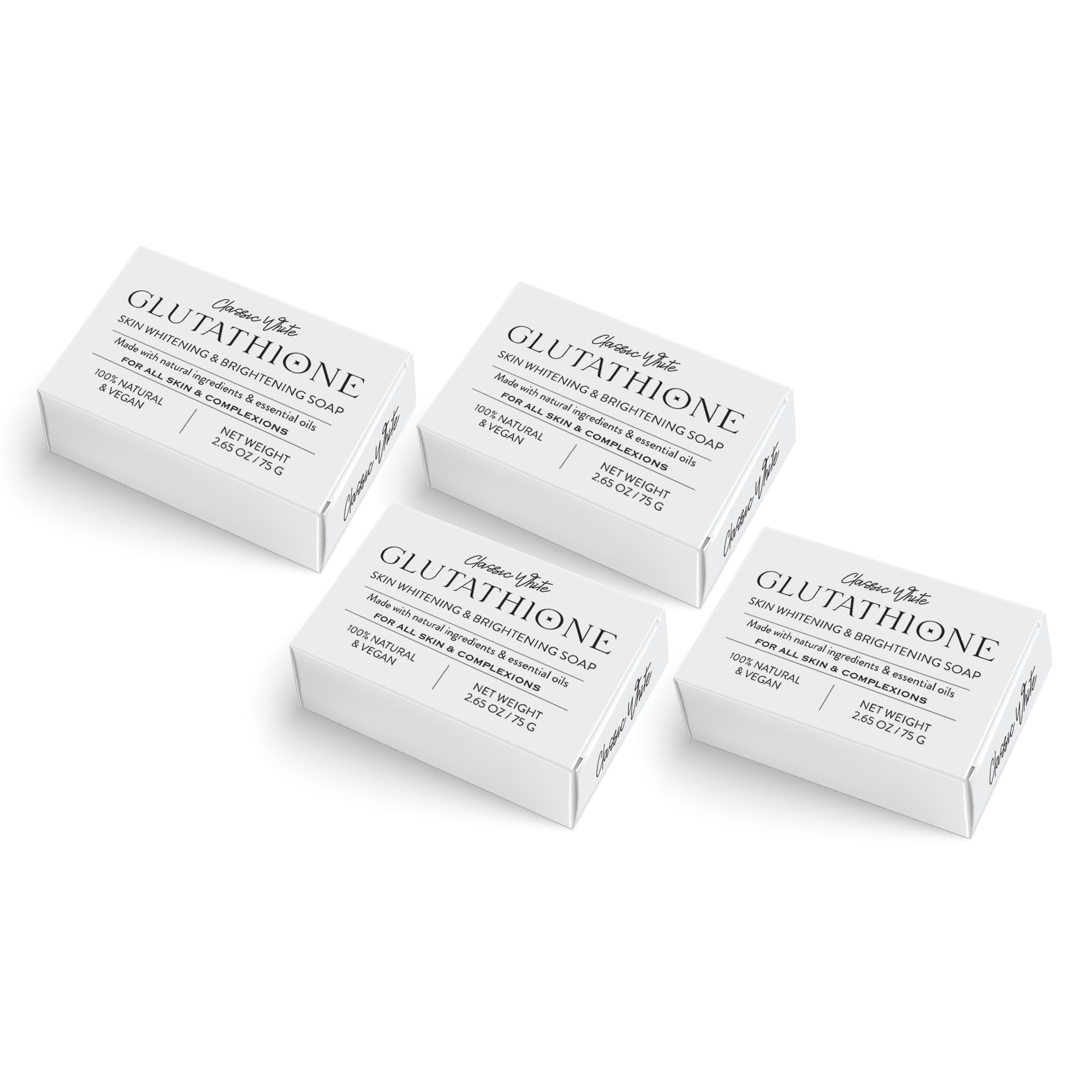Glutathione Skin Whitening & Brightening Soap | Made with Natural Ingredients & Essential Oil | For All Skin Type & Complexions | Natural & Vegan | 75g - Pack of 4