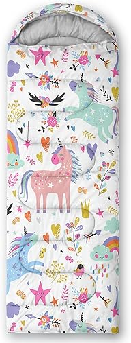 Miniatura 2 de BailiPromise Saco de dormir para camping, caballo de sirena, mariposa, cielo estrellado, 3 estaciones, clima cálido y fresco, ligero, sacos de