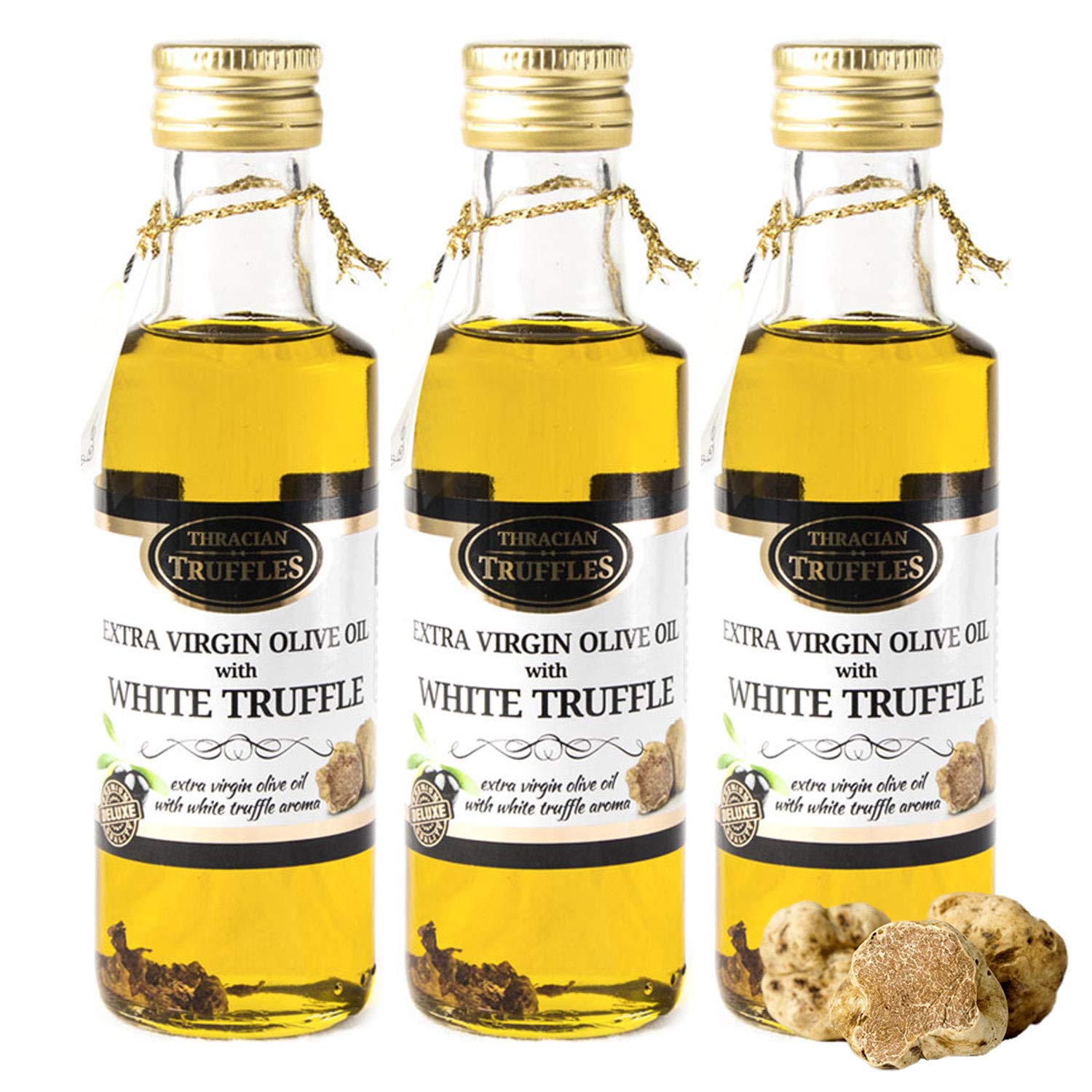 Trüffelöl Weißes Trüffelöl Premium White truffle olive oil Extra Virgin Echte Trüffelstücke, Gourmet Food Seasoning Marinaden, Ideal zum Kochen, Servieren, Salaten, Risotto, Pasta, Pizza (3 x 100ml)