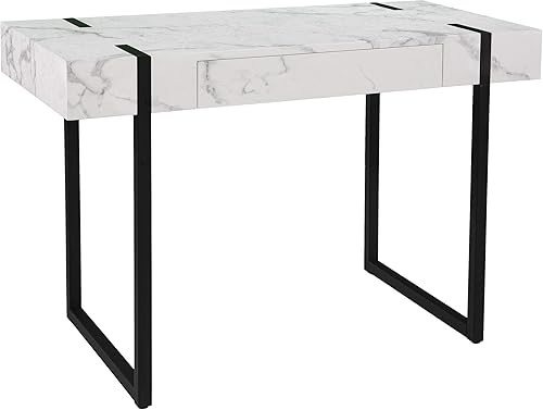 SEI Furniture Rangley - Escritorio moderno de mármol sintético, color blanco y negro