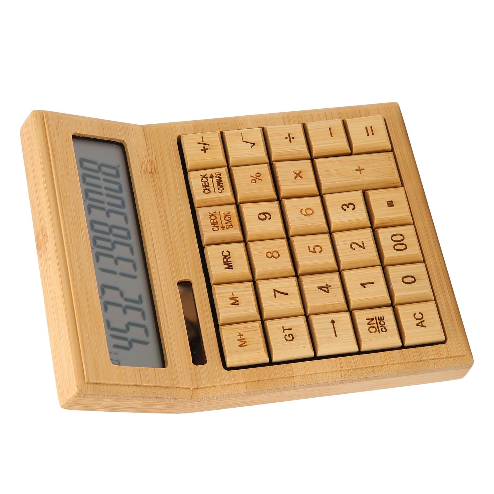 Calcolatrice Scientifica, Solare in Bambù con Schermo LCD 12 Bit Calcolatrice da Tavolo Multifunzione per Studenti, Scuola e Ufficio