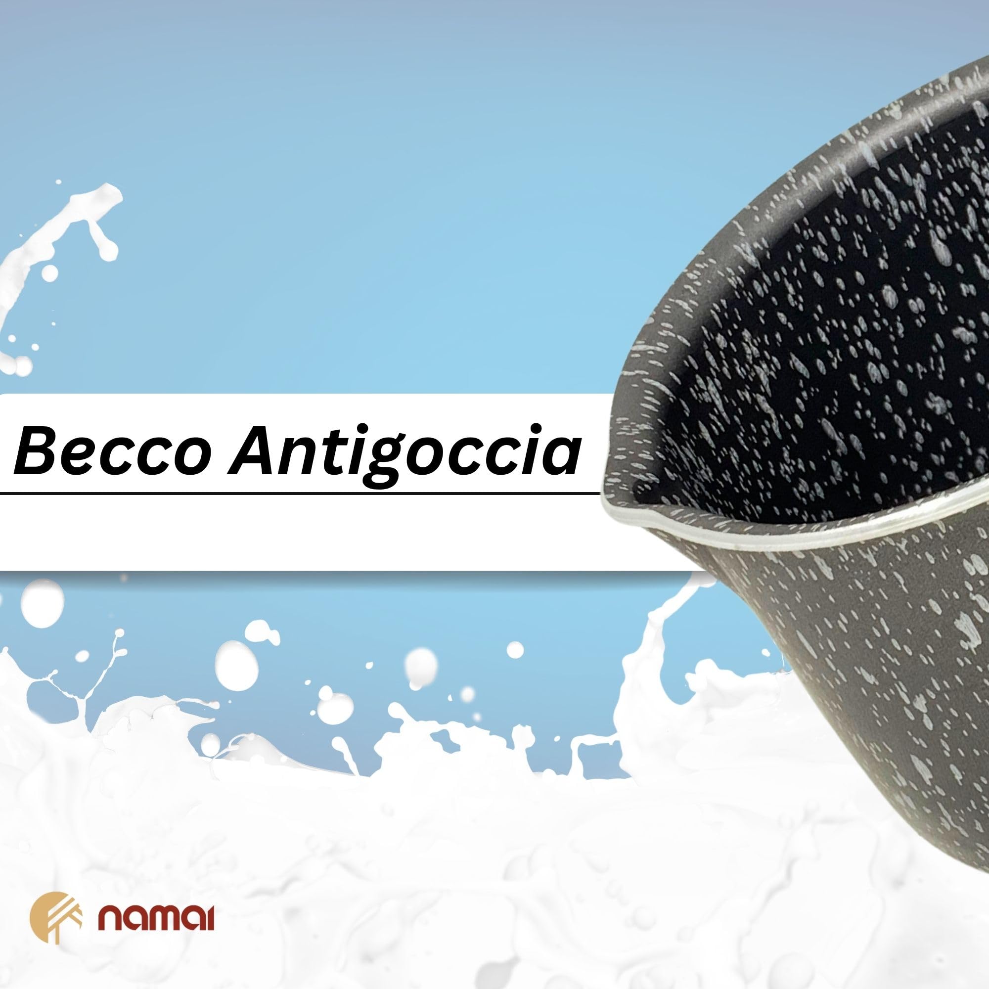 NAMAI - Pentolino Latte, Diametro 10 CM, Alluminio Antiaderente, Manico Ergonomico, Effetto Pietra, Pratico e Resistente, Made In Italy, No Induzione (10 CM)