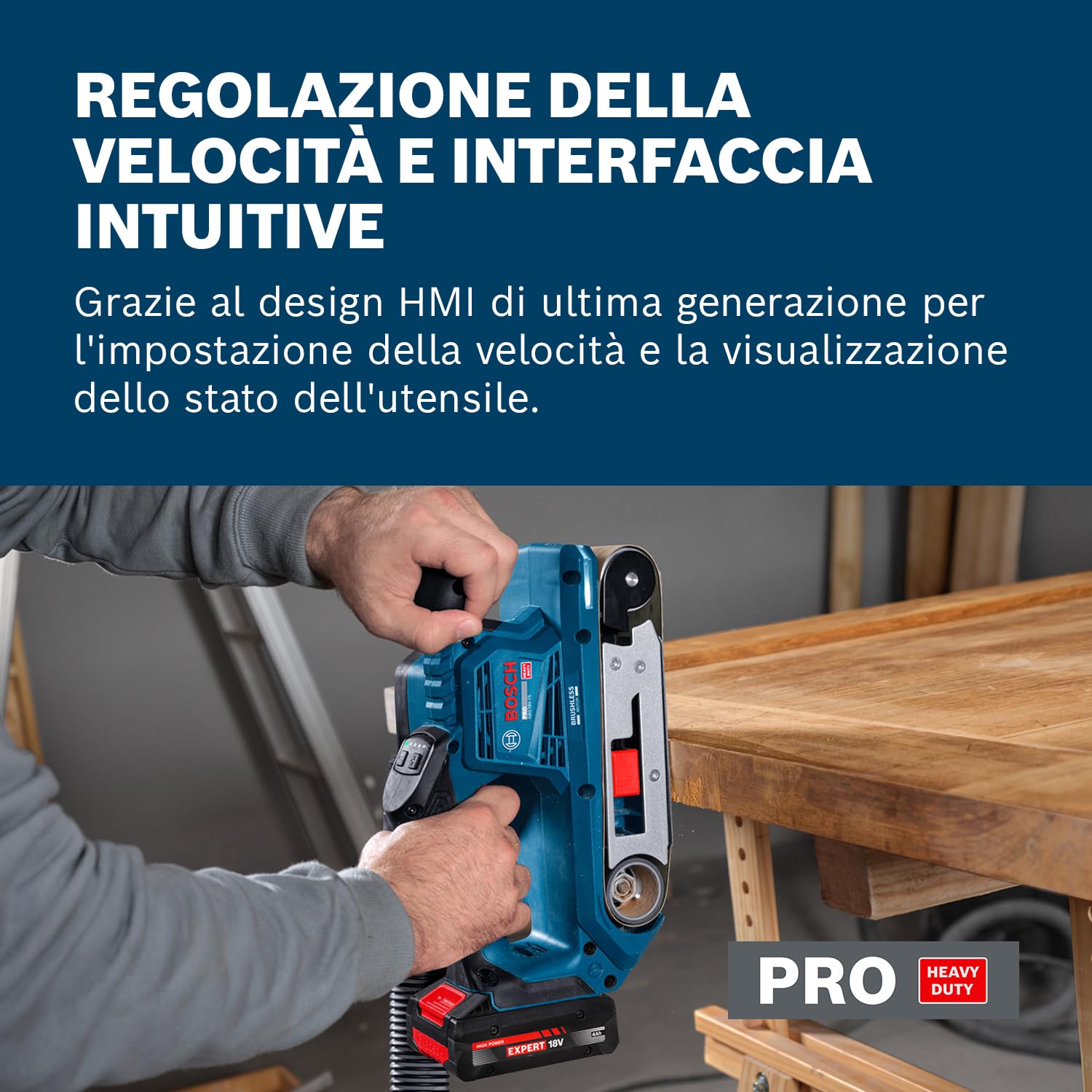 Bosch PRO 18V System Levigatrice a nastro a batteria GBS18V-75 (incl. nastro di levigatura a grana 80, sacchetto raccoglipolvere)