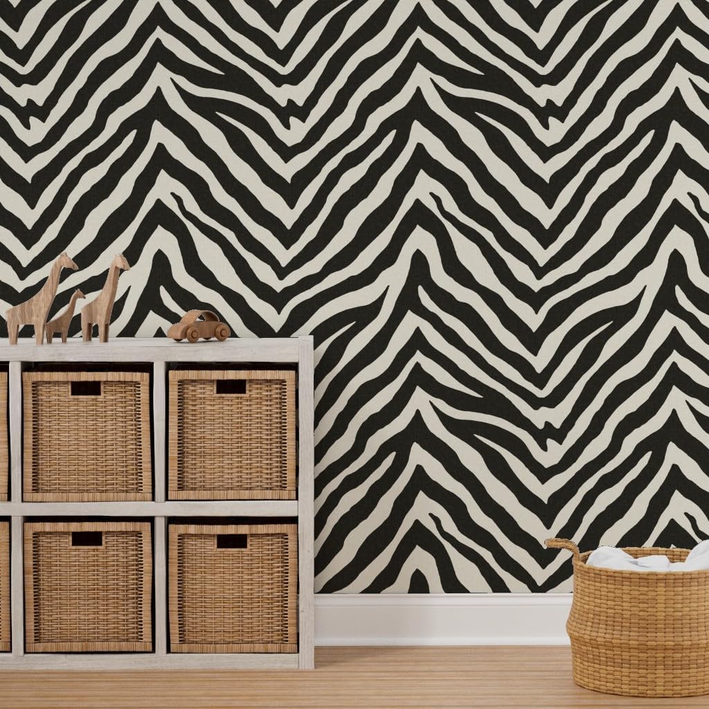 Peel & Stick Wallpaper 3ft x 2ft - Zebra Black Ivory Large Scale Animal Print Safari Zoo Custom Removable Wallpaper by Spoonflower