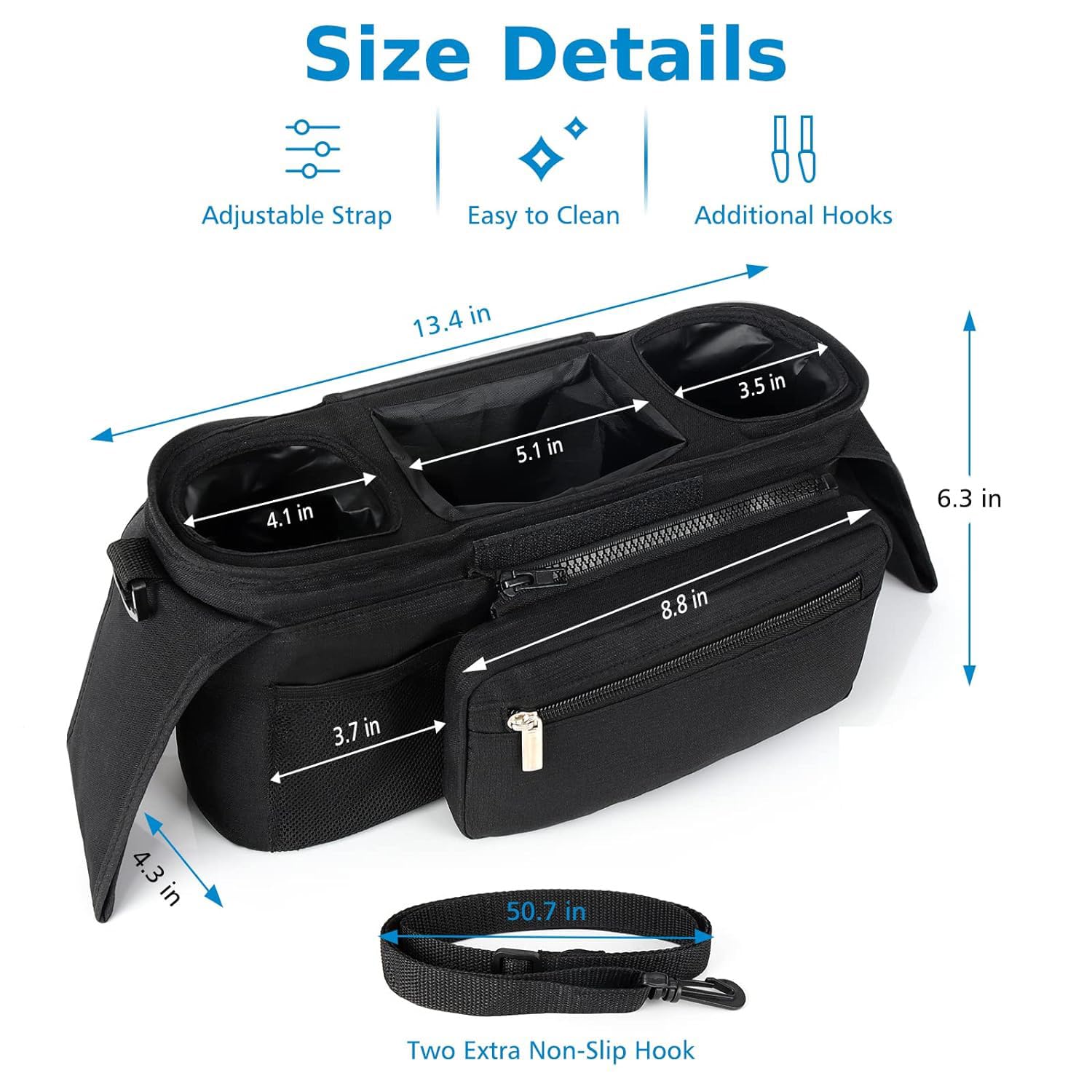 Universal Stroller Organizer with Insulated Cup Holder, Detachable Phone Bag & Shoulder Strap - Image 2