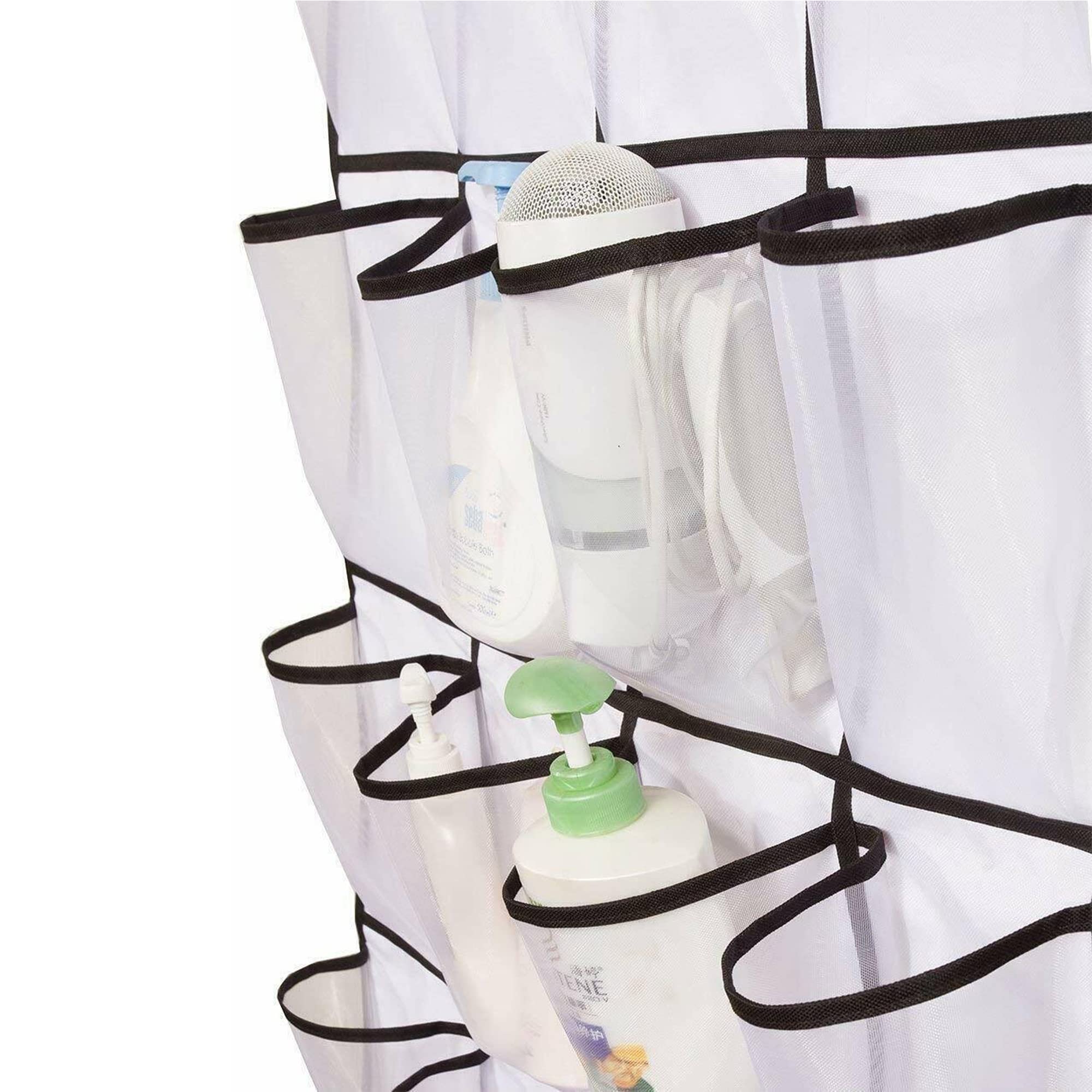 plastific Over the Door Shoe Storage Organiser Hanging Shoe Rack Holder Bag Wall Mounted with 24 Large Mesh Pockets for Wardrobe Door Slippers Tidy with Hanger (White) - Image 2