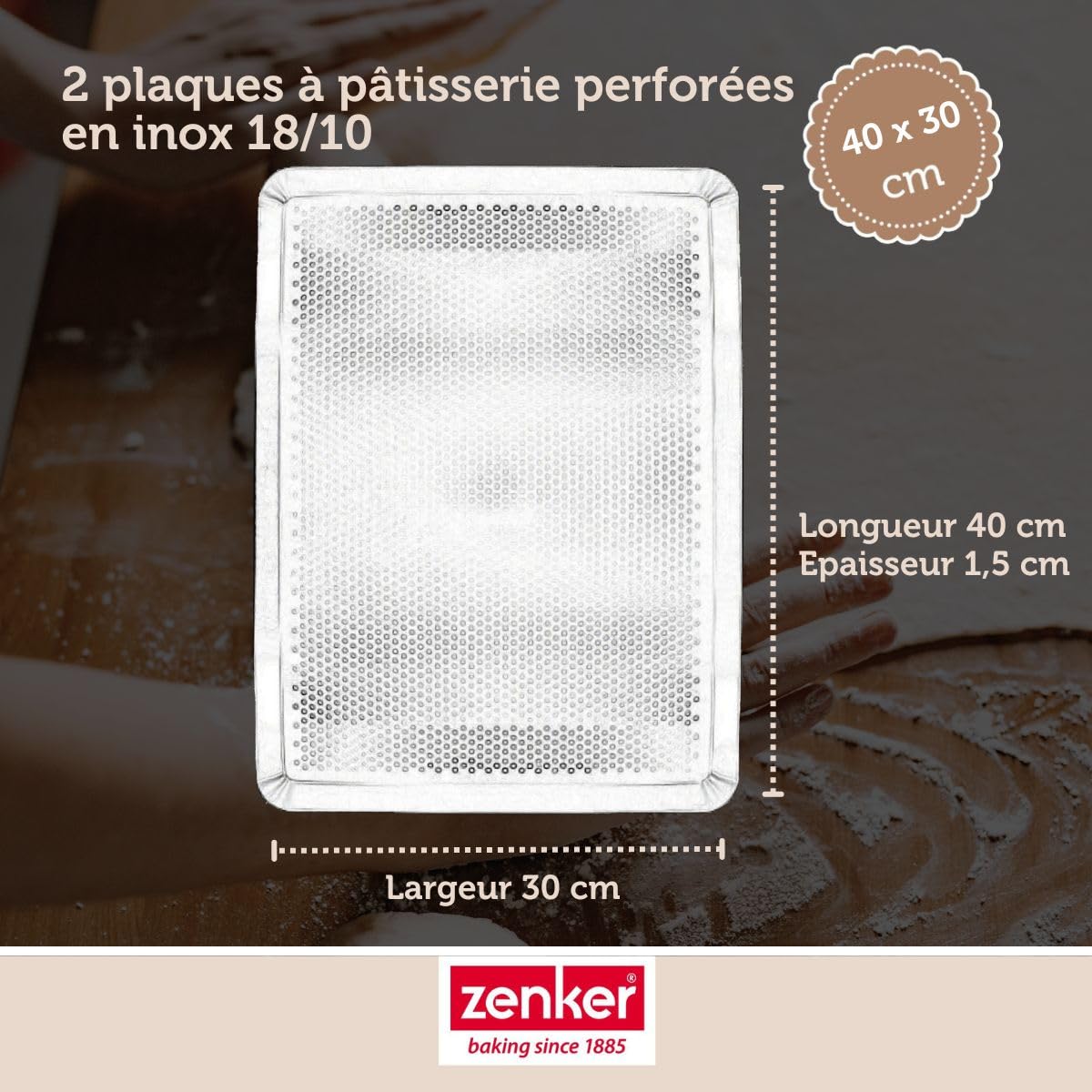 Zenker 9931750 Zestaw 2 perforowanych aluminiowych blach do pieczenia, blacha do pieczenia, perforowana, aluminium, szara, 40 x 30 x 1,5 cm